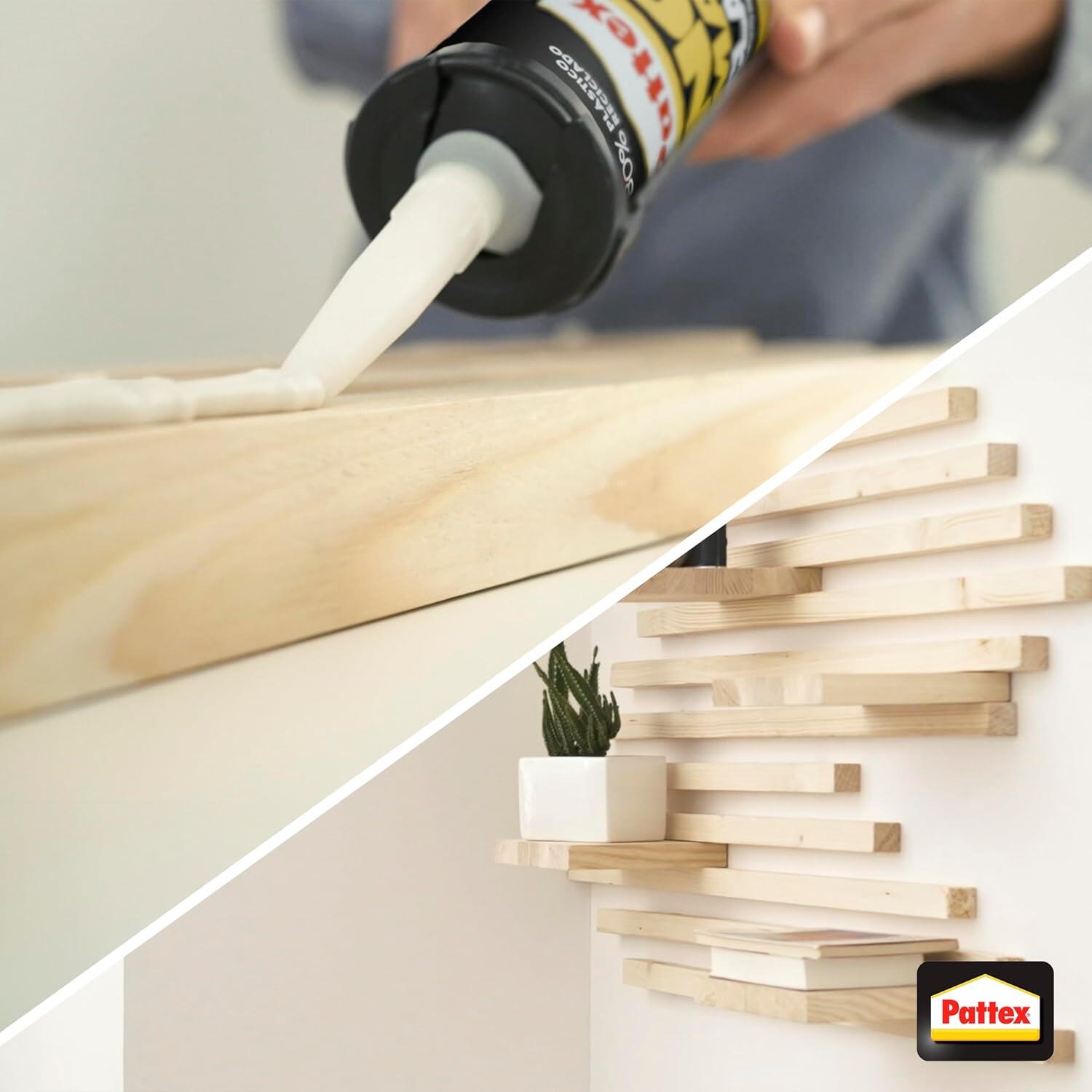 Adhesivo montaje PATTEX No Más Clavos 370 gr transparente para aluminio, madera, metal, aplicación con pistola, resiste a las heladas. Para fijar un material a una superficie. - 4