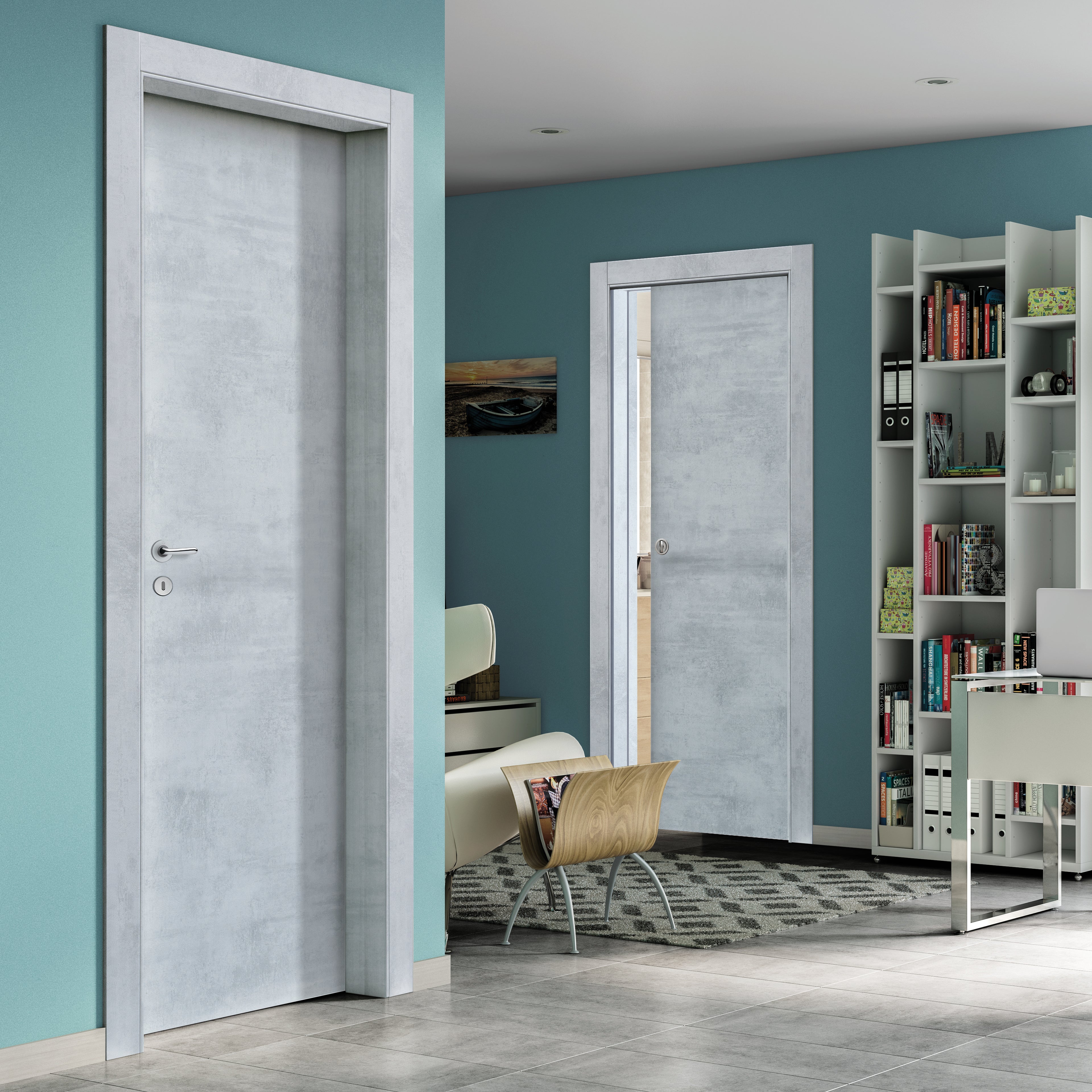 Porta scorrevole in MDF, L 80 x H 210 cm, cemento grigio, apertura reversibile CEMENTO - 2