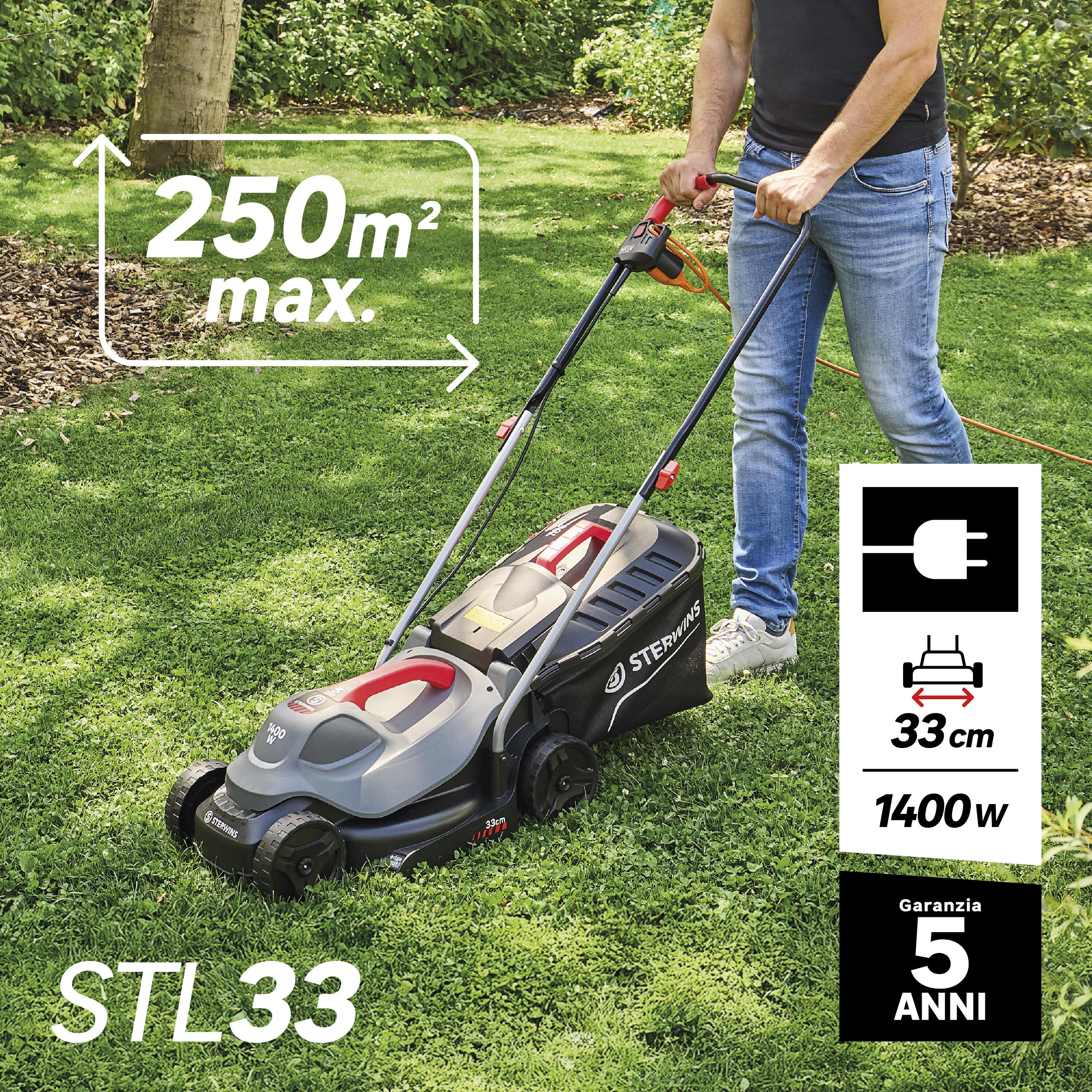 Tagliaerba elettrico velocità non regolabile (trainato a comando) STERWINS ELM1-33P4 1400 W L 33 cm - 2