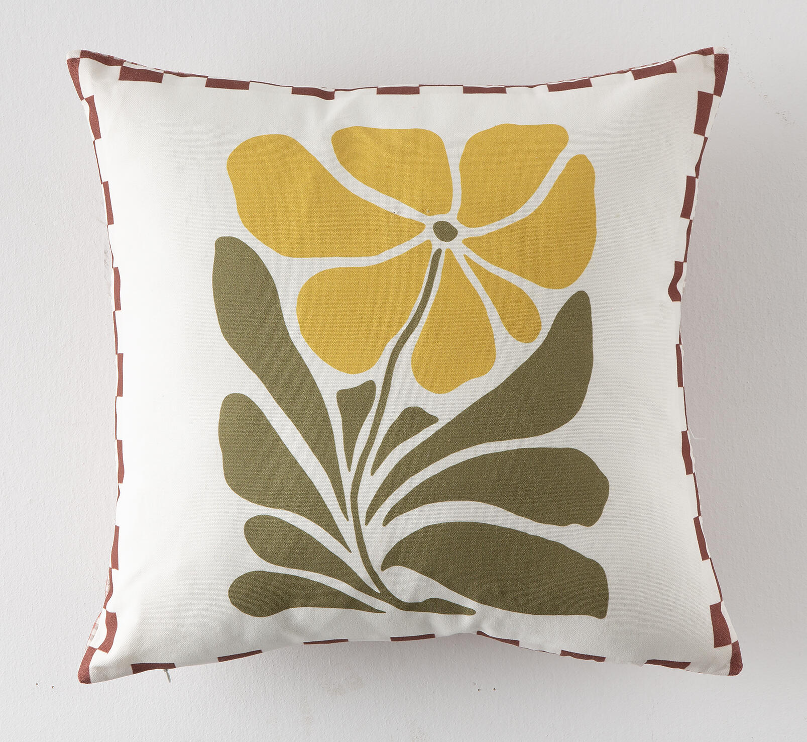 Cojín decorativo cuadrado New Eclectic doble cara flor, cuadro vichy algodón, lino blanco rojo amarillo / dorado verde 45x45cm - 10