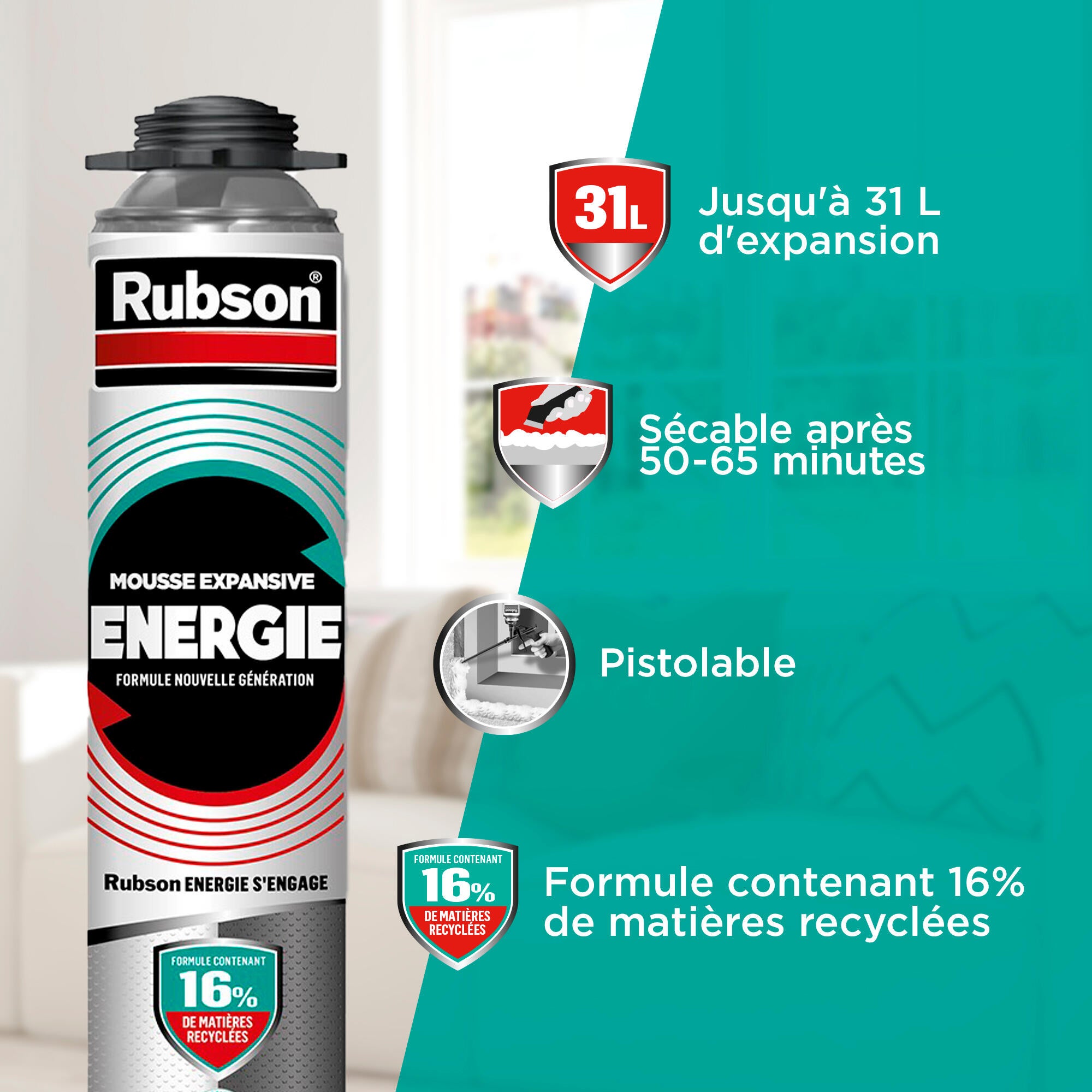 Mousse expansive polyuréthane universelle pistolable 750 ml - RUBSON Energie - 4