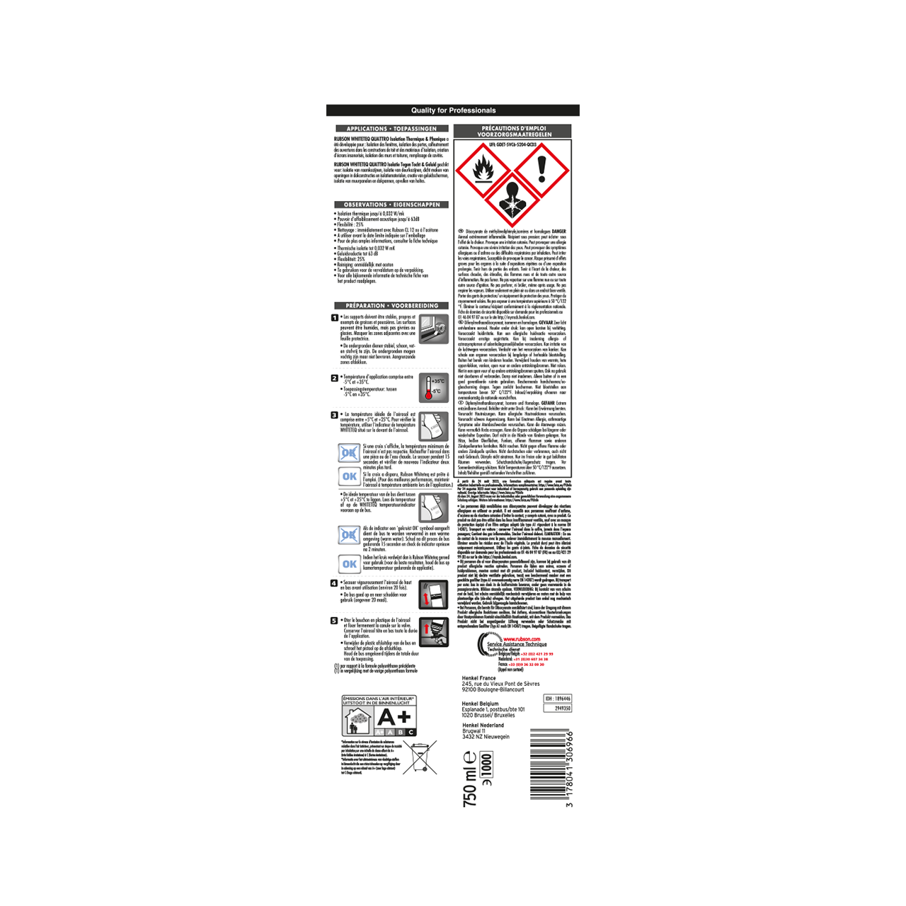 Mousse expansive polyuréthane thermique et phonique pistolable 750 ml - RUBSON WHITE TEQ - 4