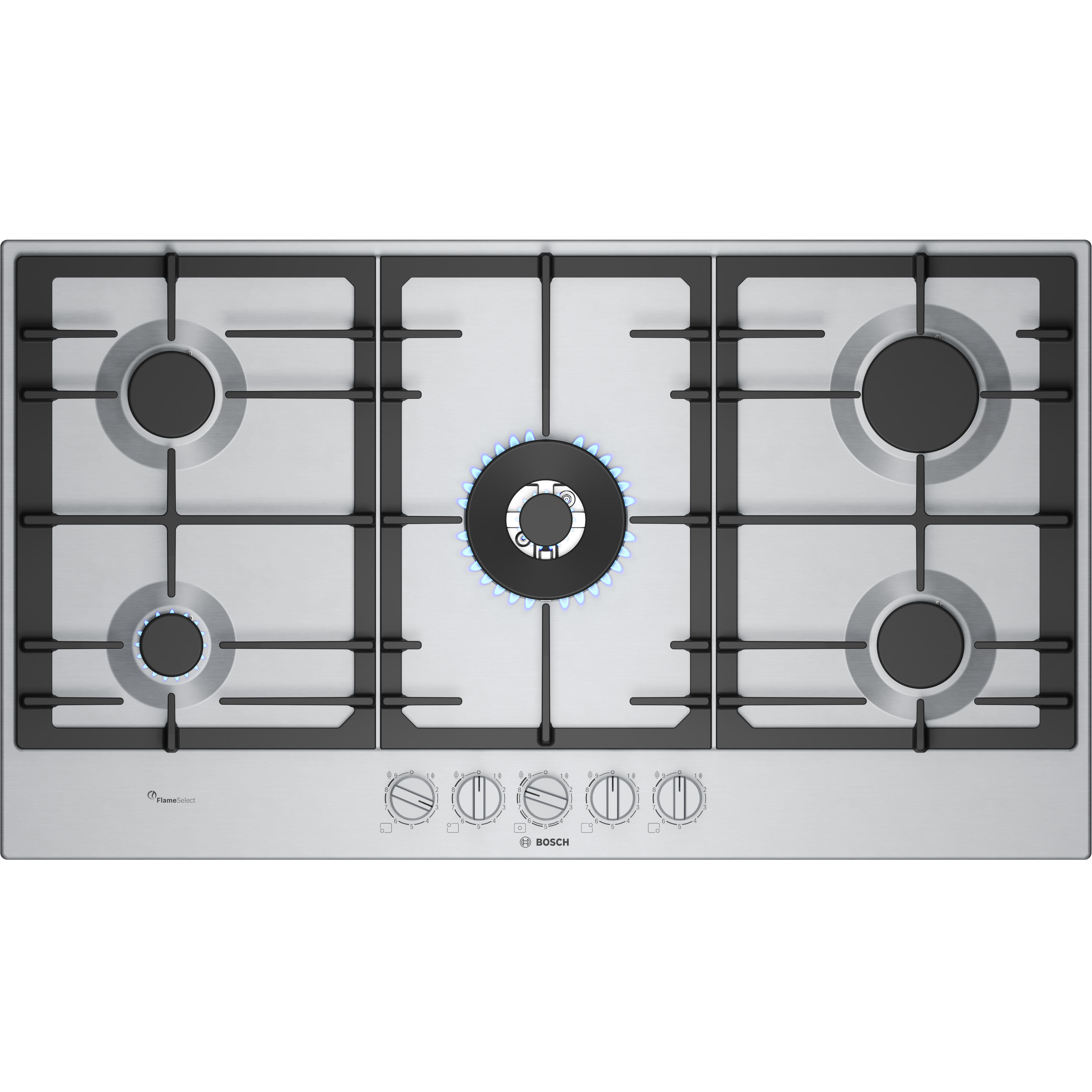 Bosch Placa De Gas Pcr9a5i90 5 Zonas De Cocción Gas Natural Acero Inox Con Encendido Integrado 90Cm , Leroy Merlin