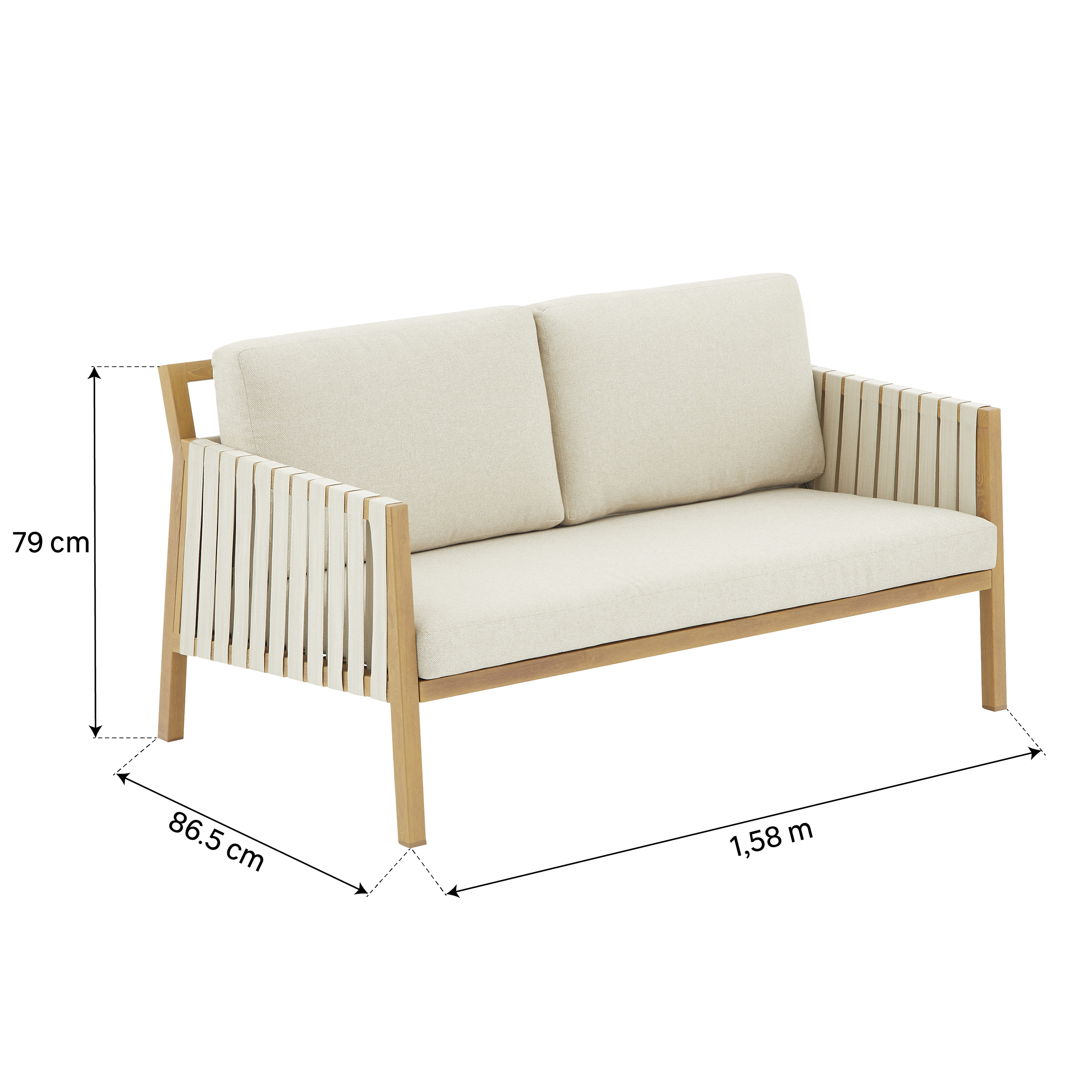 Sofá de 2 lugares em alumínio efeito madeira e corda 85x158x79 cm Naterial Okinawa - 3