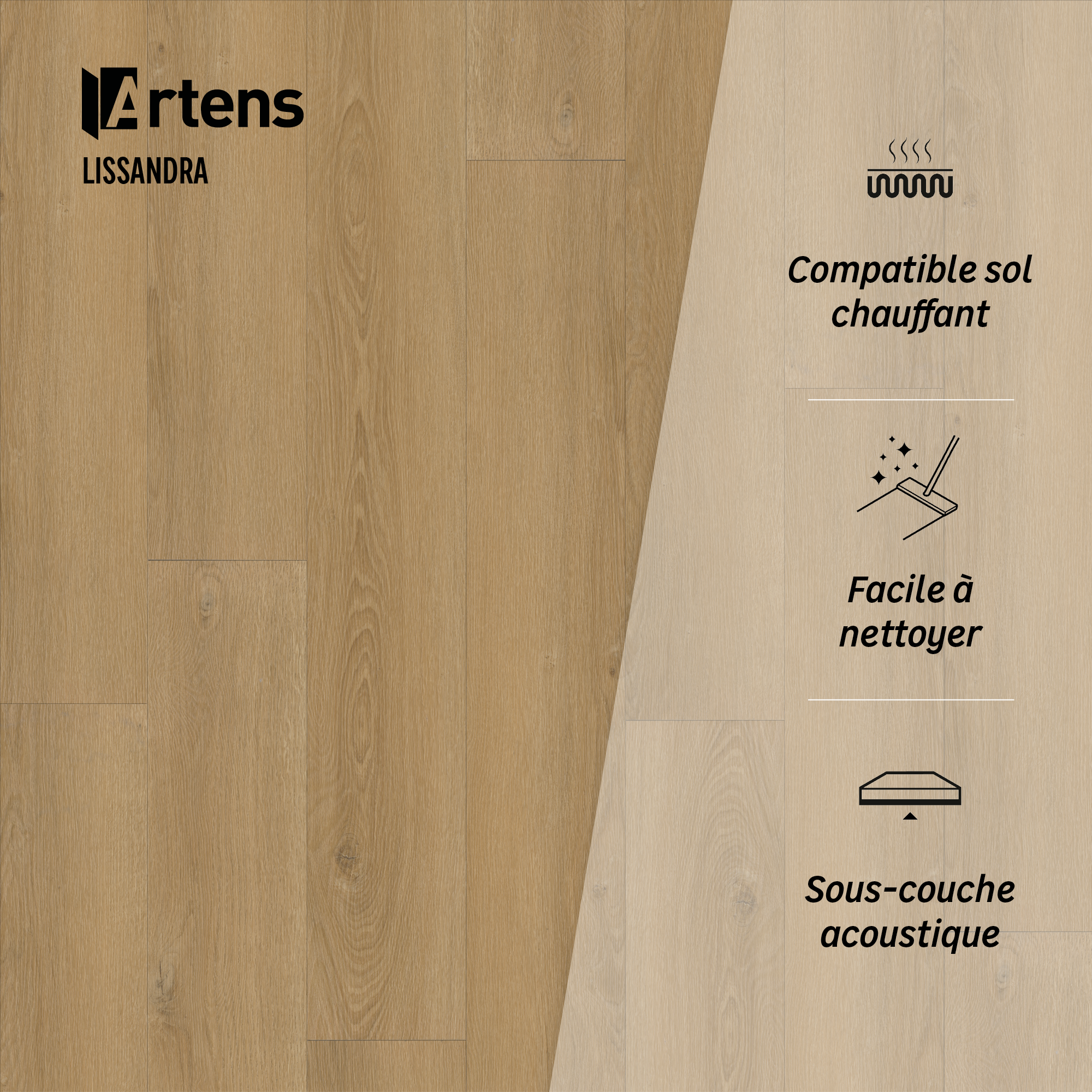 Lame PVC clipsable forte sous-couche intégrée ARTENS Lissandra bois naturel - 4
