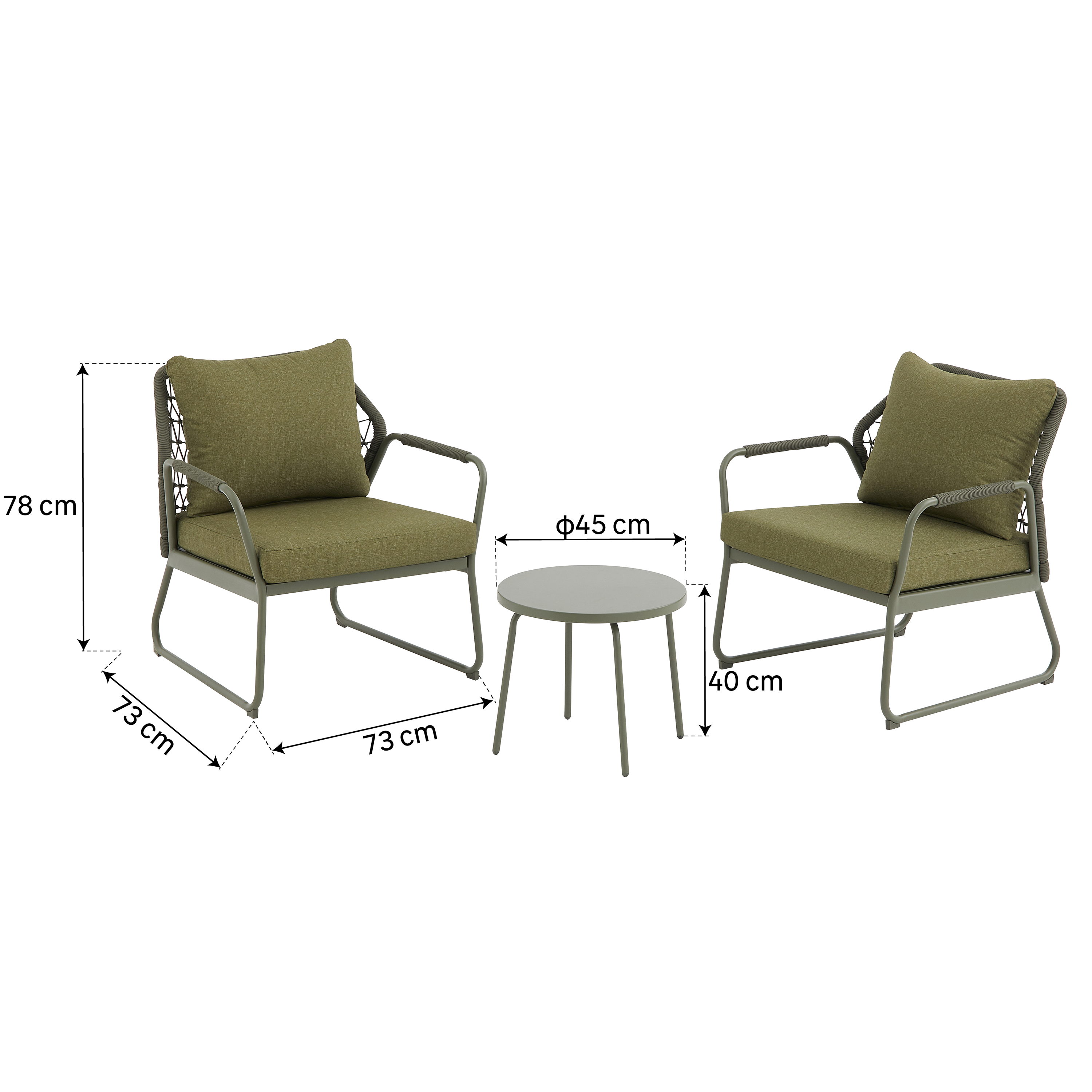 Salon bas de jardin NATERIAL Andros en aluminium/corde vert, 2 personnes - 3