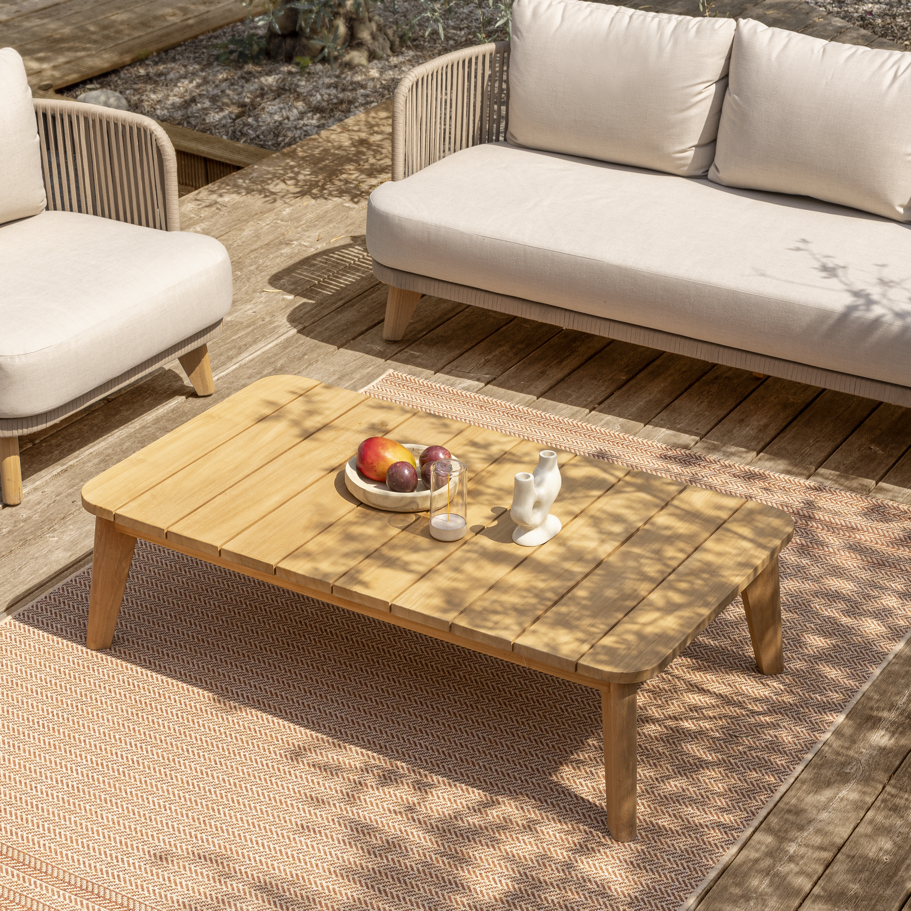 Table basse de jardin NATERIAL Livas teck rectangulaire beige 5 personnes - 2