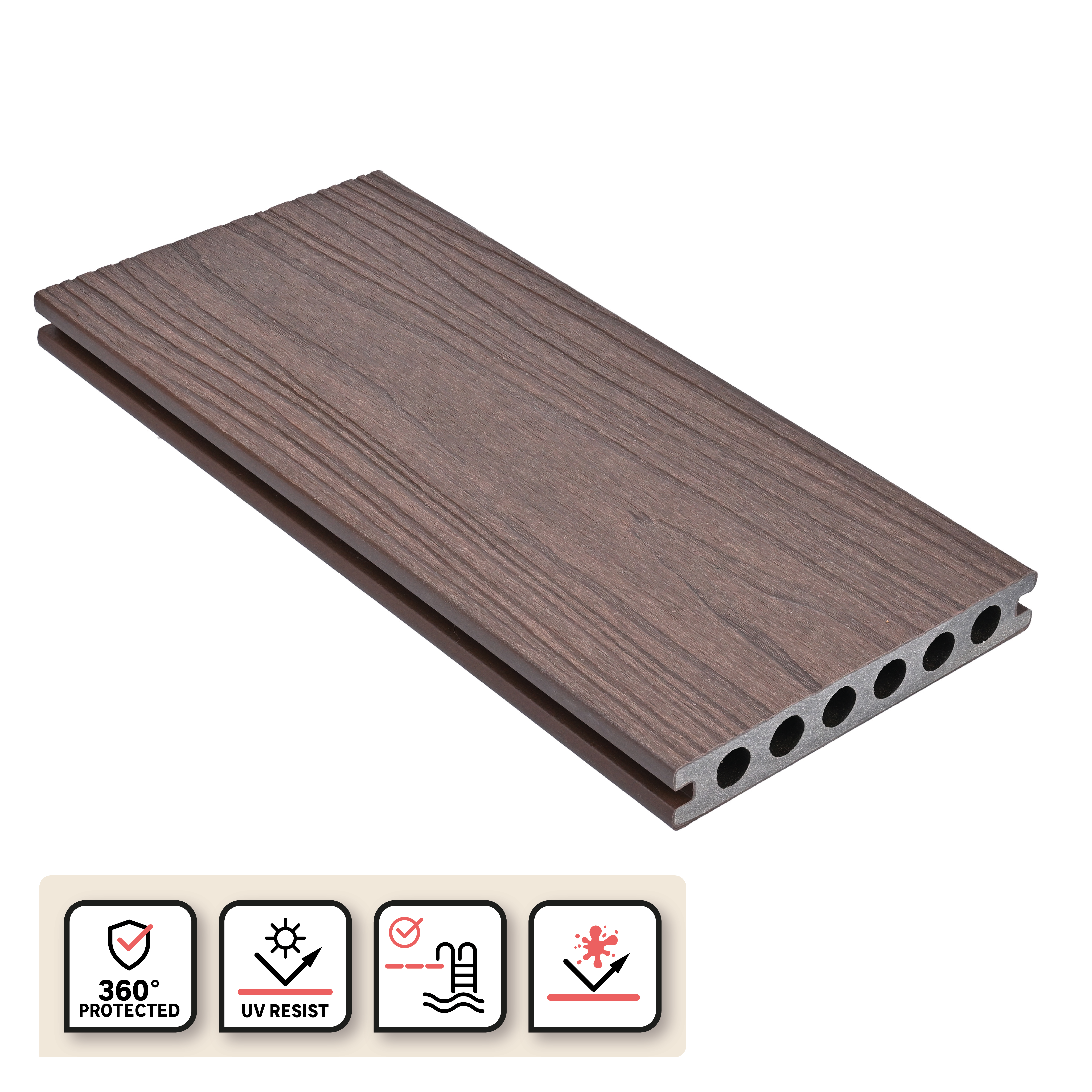 Listone con fissaggio a clip da esterno in composito di legno e plastica (wpc) effetto legno pioppo marrone scuro L 240 x L 14.2 cm x Sp. 22 mm HIMYA - 3