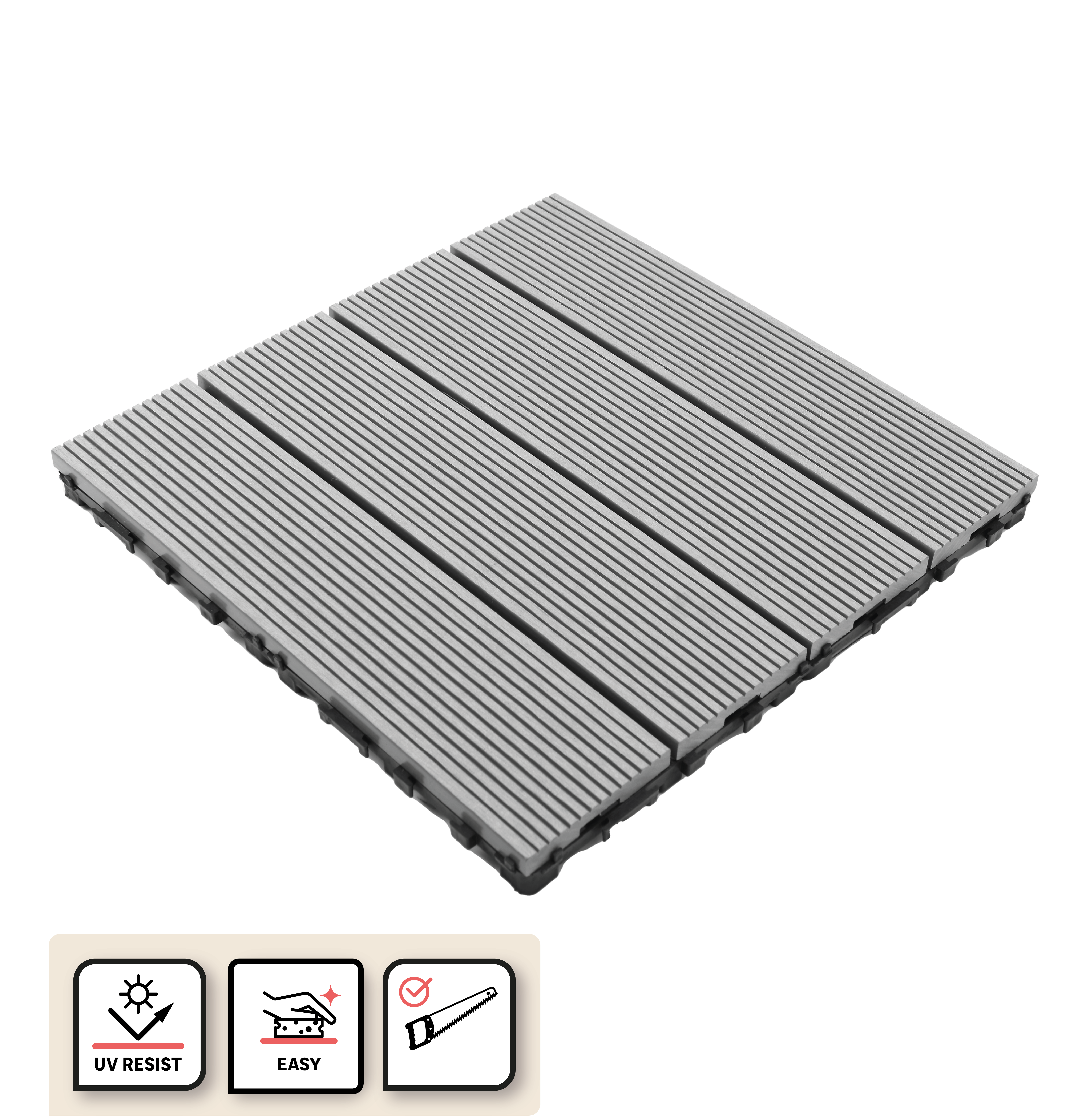 Piastrella d'appoggio a incastro da esterno in composito di legno e plastica (wpc) effetto legno grigio L 30 x L 30 cm x Sp. 23 mm Renala - 2