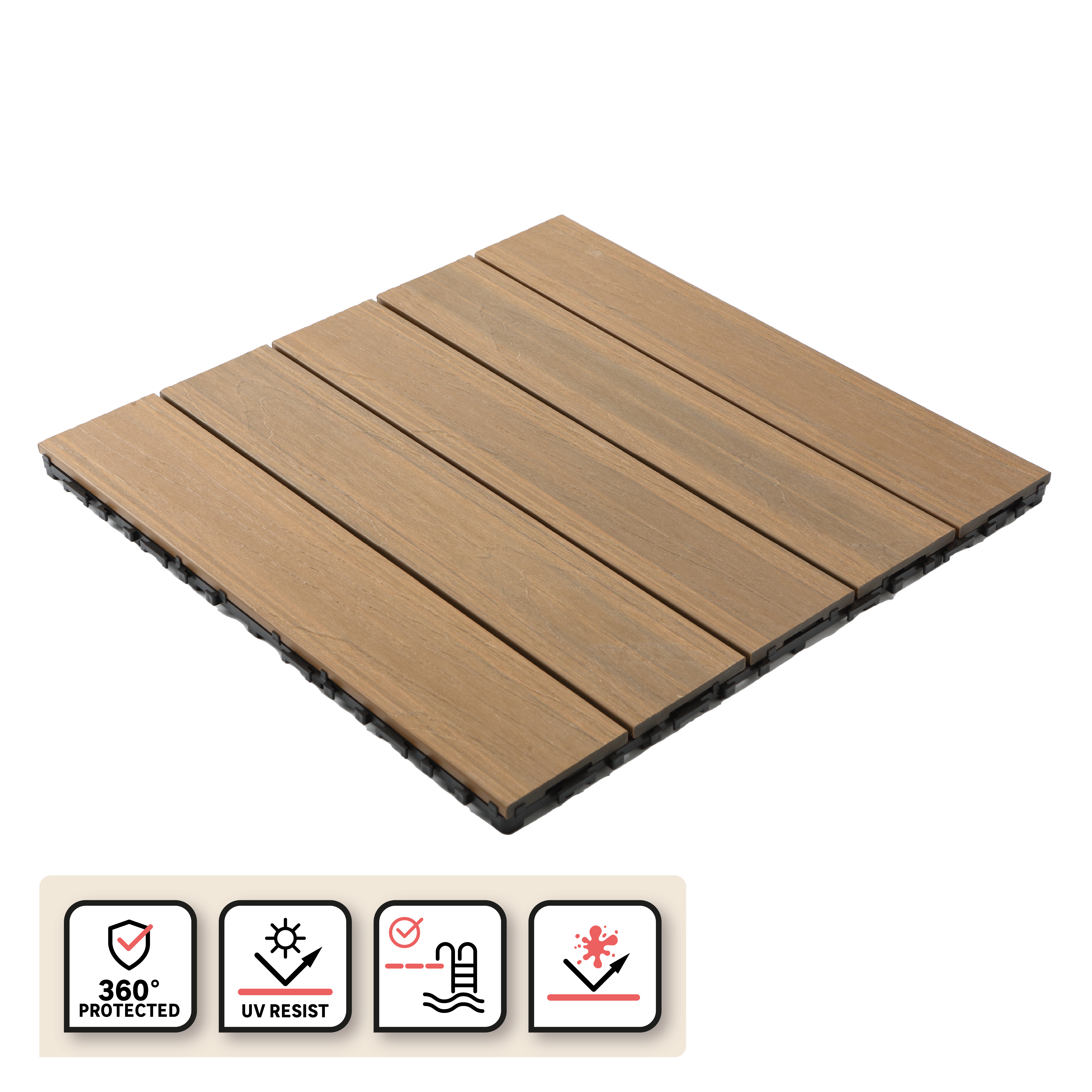 Pack 4 Estrado deck composite 50X50cm 25mm teka SERAVA NATERIAL - 3