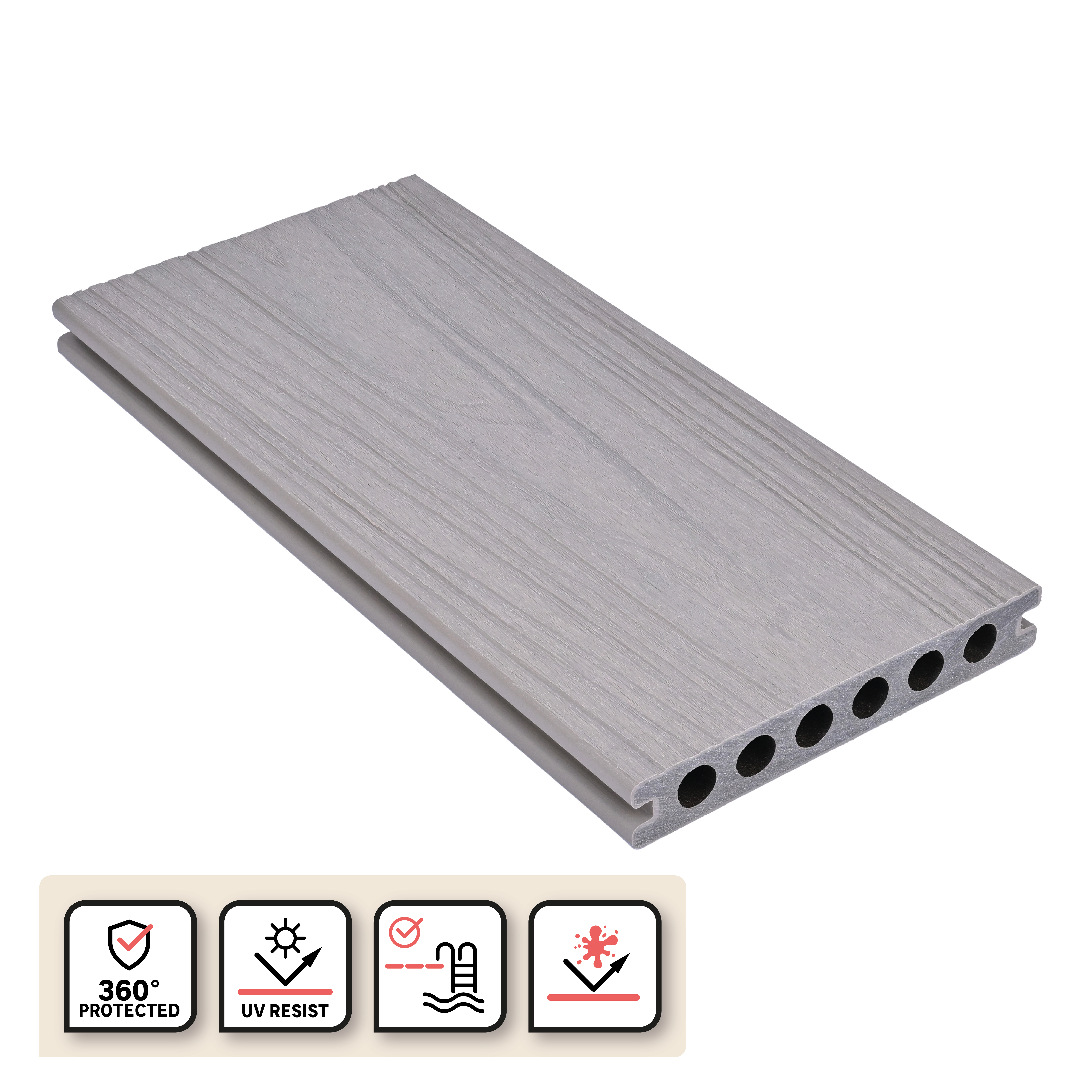 Listone con fissaggio a clip da esterno in composito di legno e plastica (wpc) effetto legno grigio L 240 x L 14.2 cm x Sp. 22 mm Himya - 3