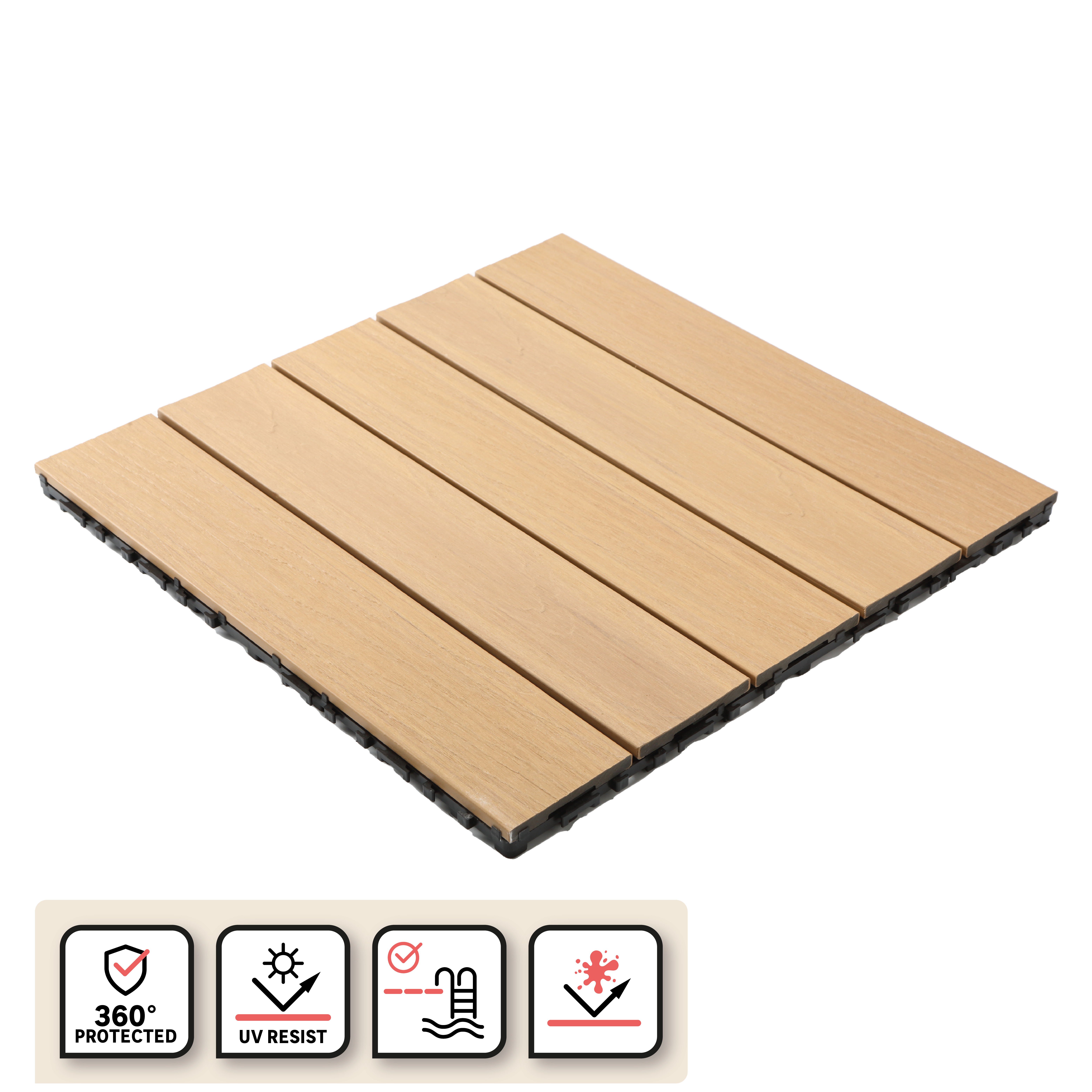 Piastrella a incastro da esterno in composito di legno e plastica (wpc) effetto legno marrone chiaro L 50 x L 50 cm x Sp. 25 mm, 4 pezzi SERAVA - 3