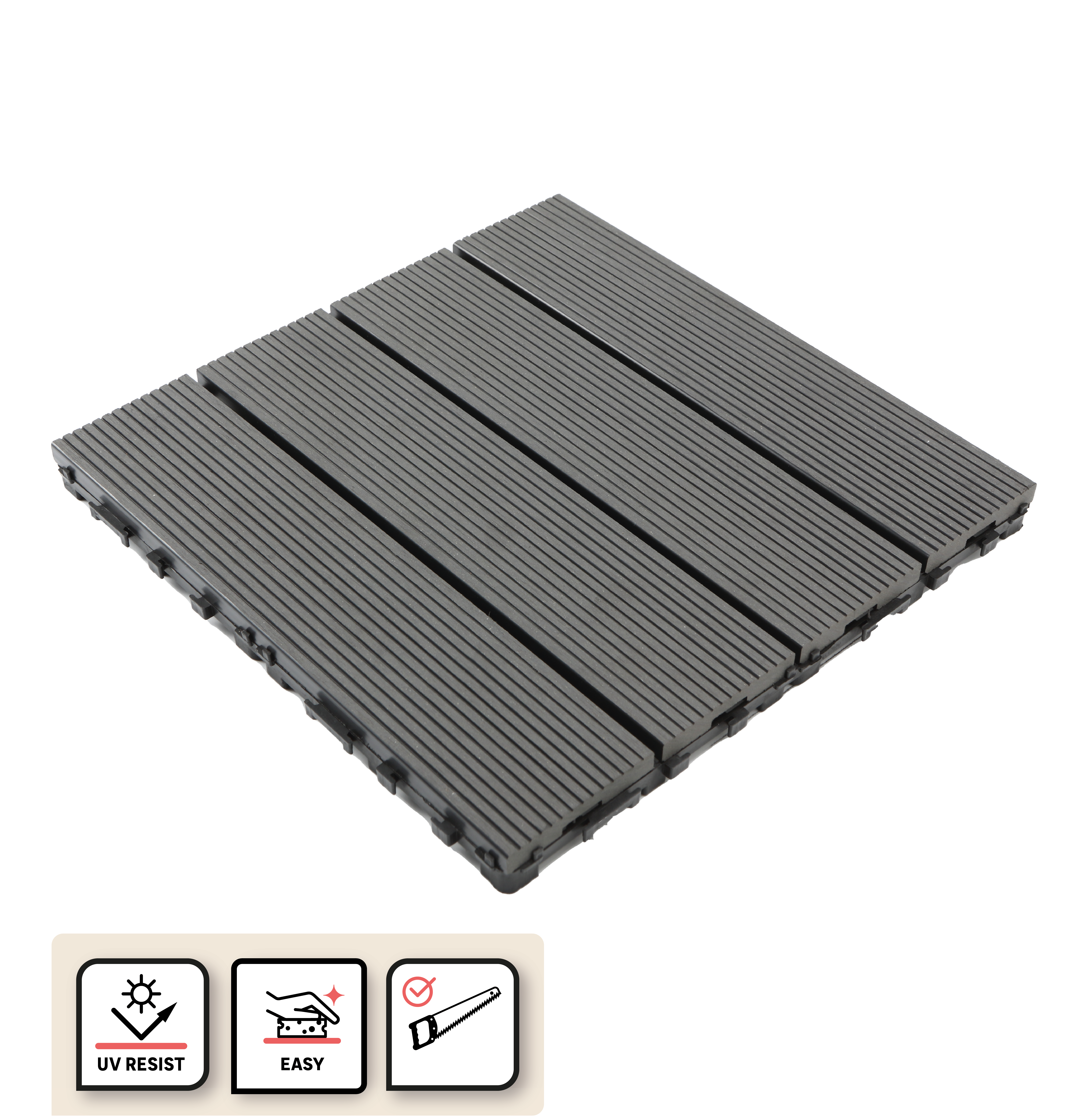 Piastrella d'appoggio a incastro da esterno in composito di legno e plastica (wpc) effetto legno grigio L 30 x L 30 cm x Sp. 23 mm Renala - 31