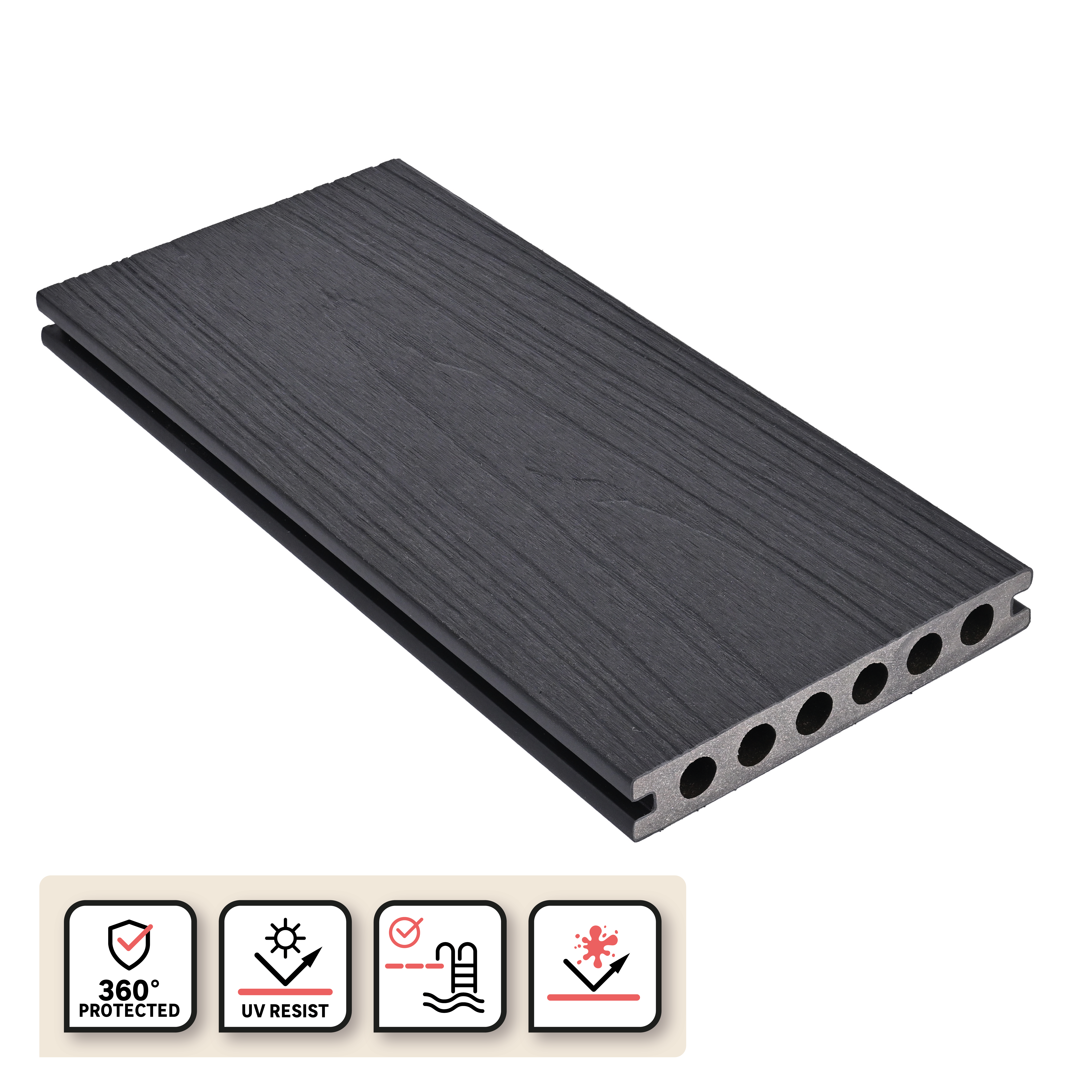 Listone con fissaggio a clip da esterno in composito di legno e plastica (wpc) effetto legno pioppo antracite L 240 x L 14.2 cm x Sp. 22 mm Himya - 5