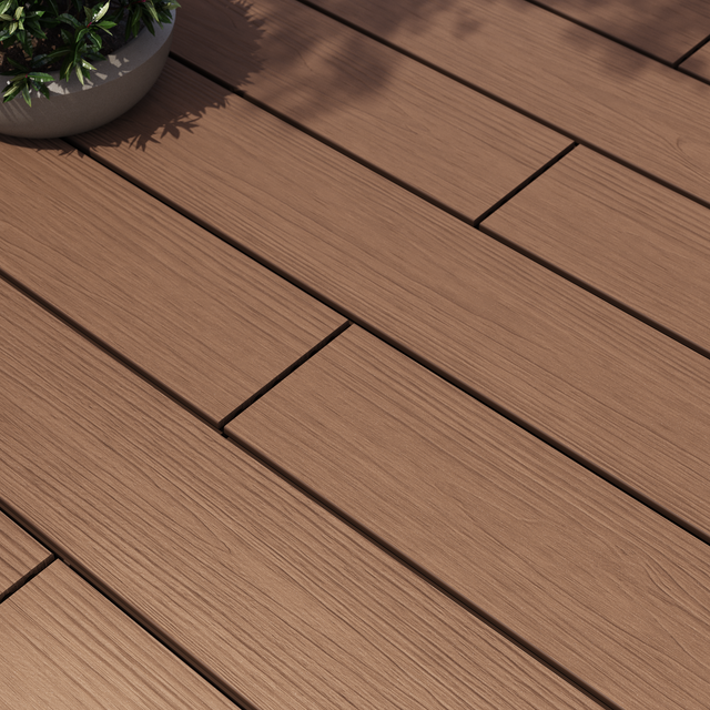 Listone con fissaggio a clip da esterno in composito di legno e plastica (wpc) effetto legno teak L 240 x L 14.2 cm x Sp. 22 mm Himya