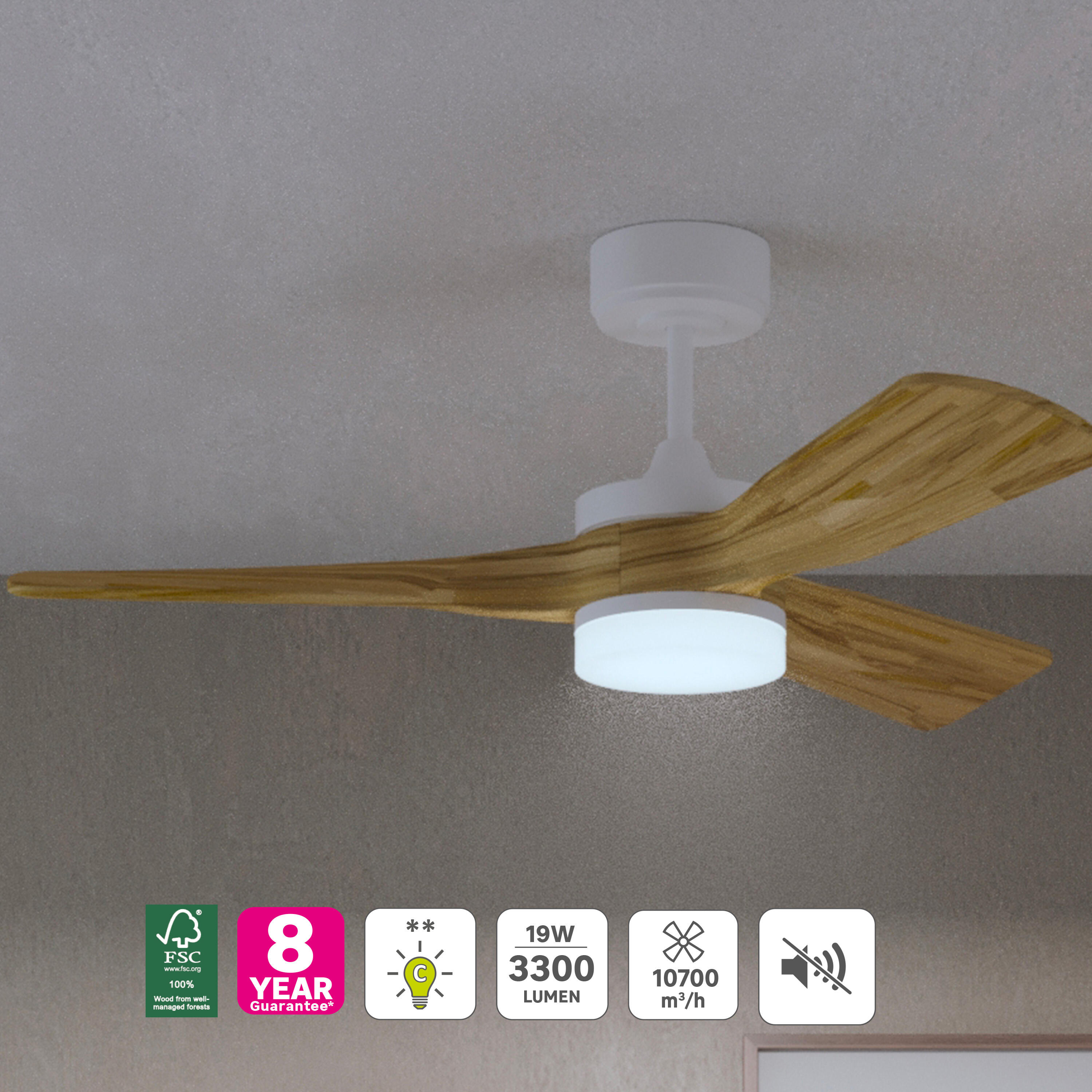 Ventilador de techo con luz silencioso DC 37W con mando ø112 cm Chris INSPIRE blanco luz CCT 3 aspas| 6 velocidades| modo verano/invierno| brisa| temporizador| recomendado de 13 a 20m² - 2