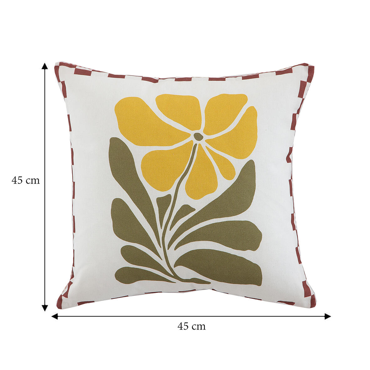 Cojín decorativo cuadrado New Eclectic doble cara flor, cuadro vichy algodón, lino blanco rojo amarillo / dorado verde 45x45cm - 3