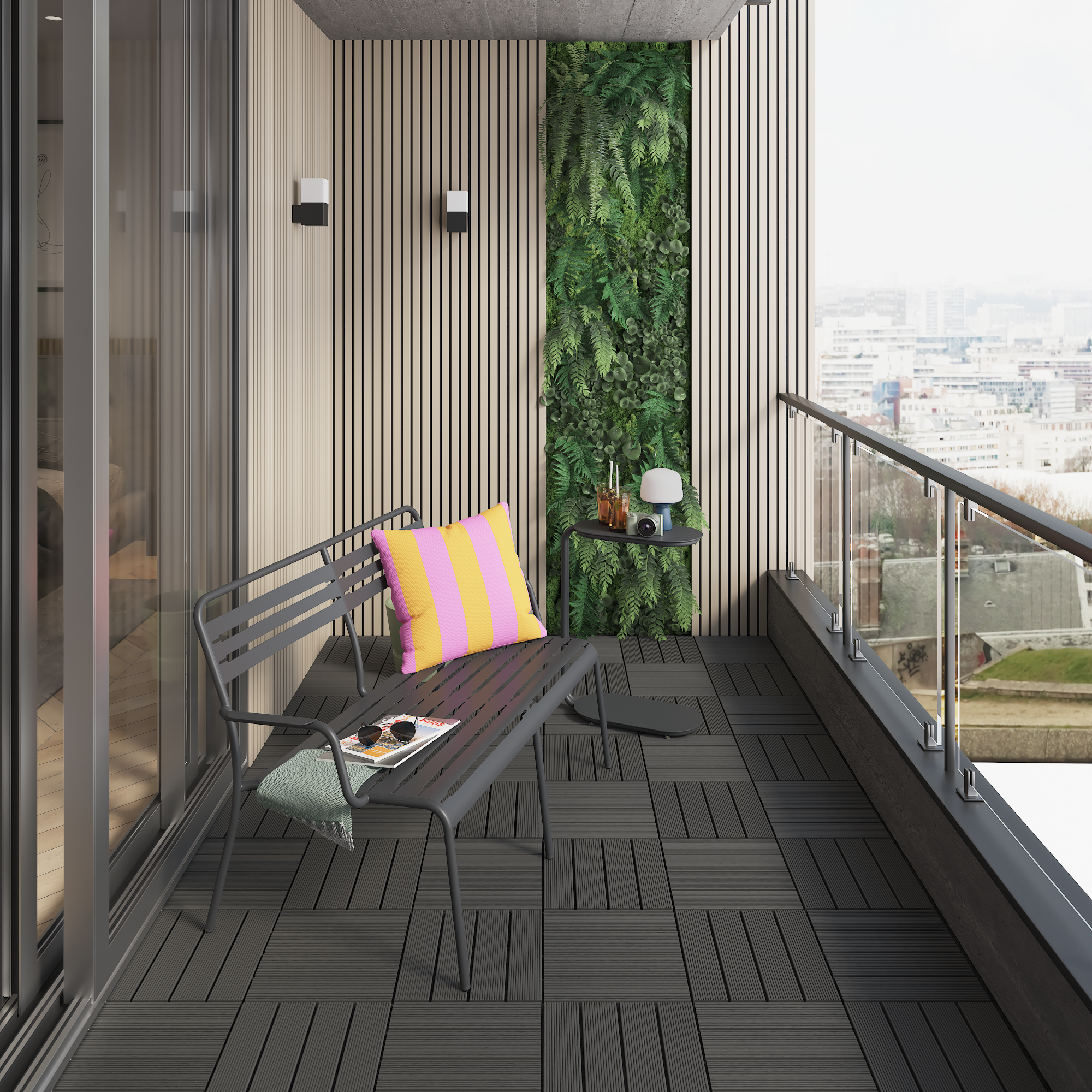 Divano da giardino in acciaio antracite con braccioli Cafe, 2 posti - 2