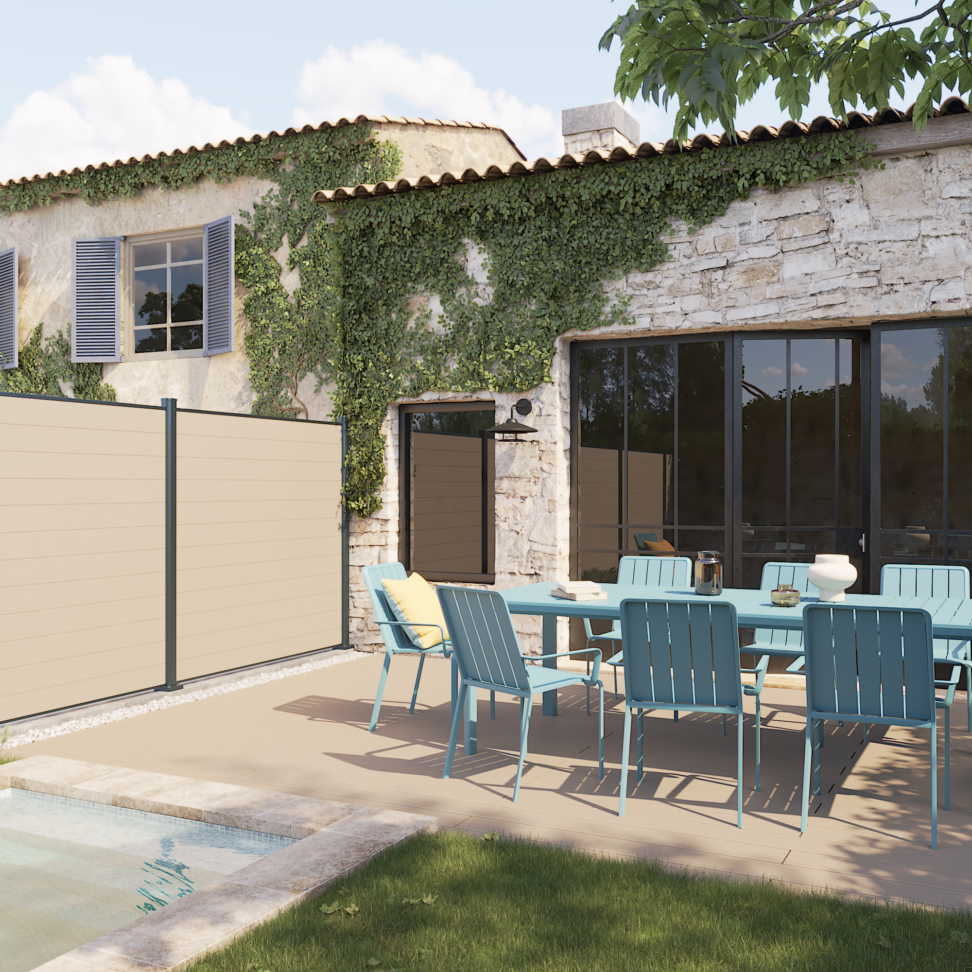 Sedia da giardino con braccioli Idaho NATERIAL, struttura in alluminio blu, seduta in alluminio azzurro - 2