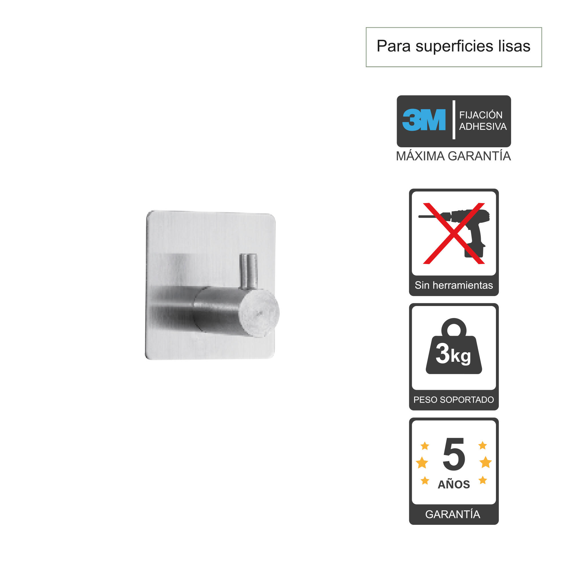 Percha adhesiva Suno Banydea cromo cepillado 4uds - 4