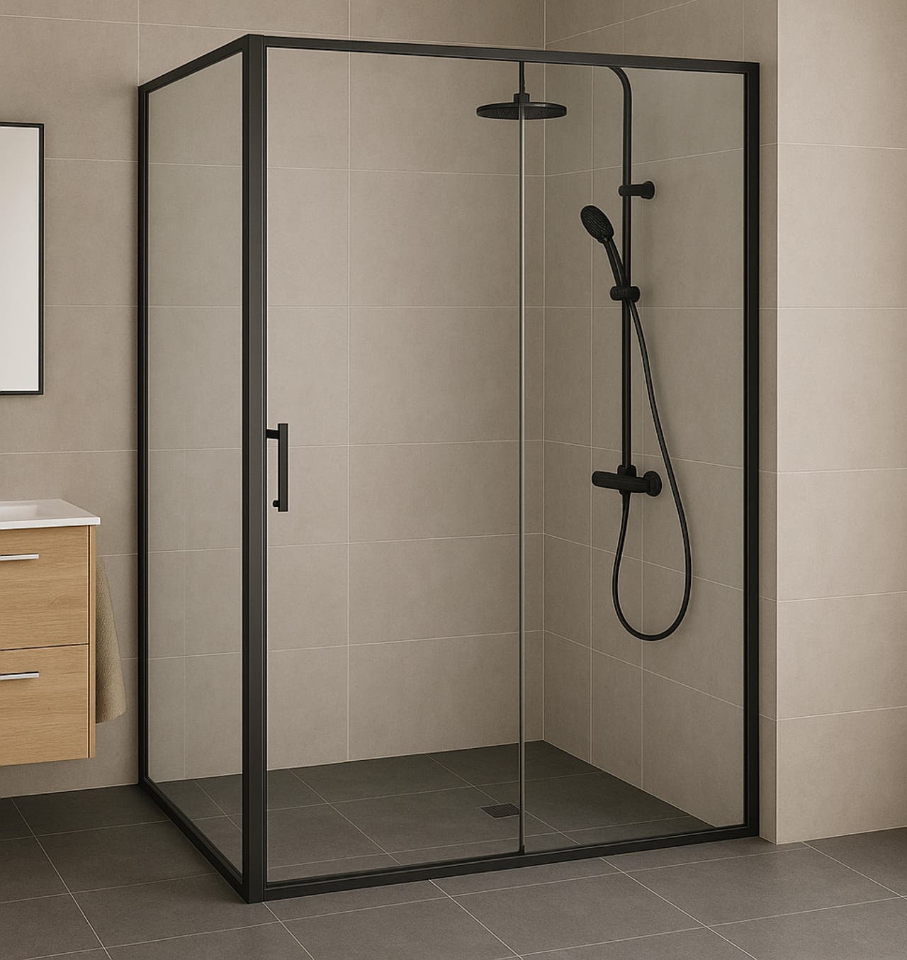 Diapositive Mampara Victoria Plus Negra: Solución frontal con lateral fijo (110x80cm)