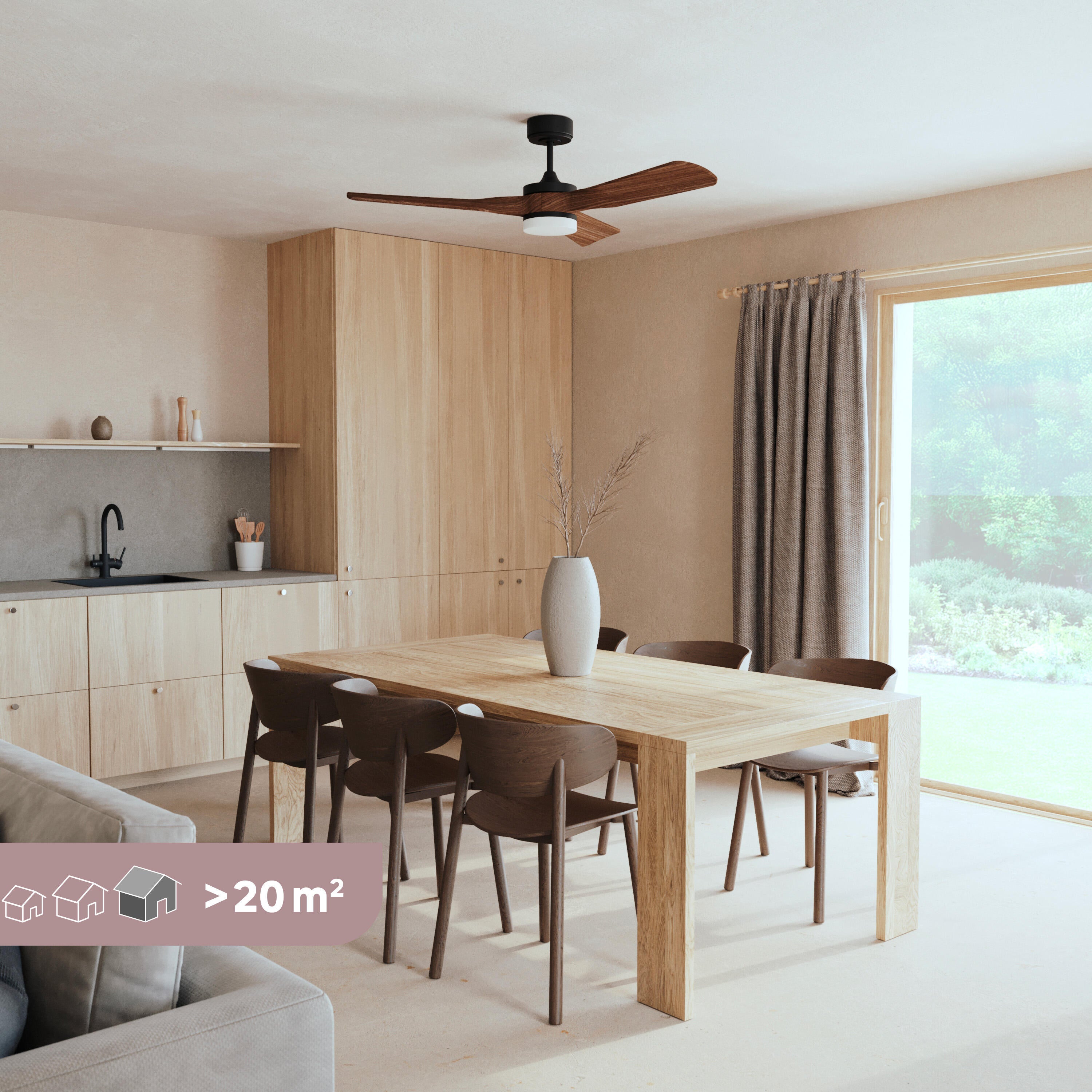 Ventilador de techo con luz silencioso DC 40W con mando ø132 cm Chris INSPIRE negro luz CCT 3 aspas| 6 velocidades| modo verano/invierno| brisa| temporizador| recomendado de 20 a 40m² - 6