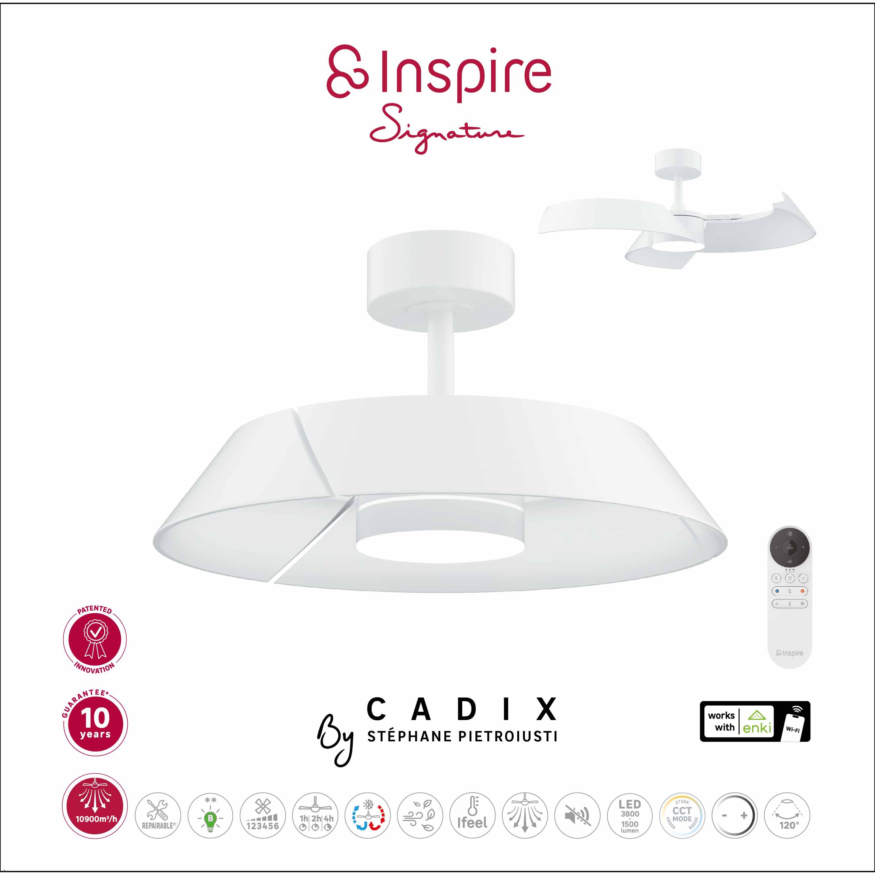 Ventilateur de plafond LED connecté silencieux, Cadix, INSPIRE SIGNATURE, blanc - 14
