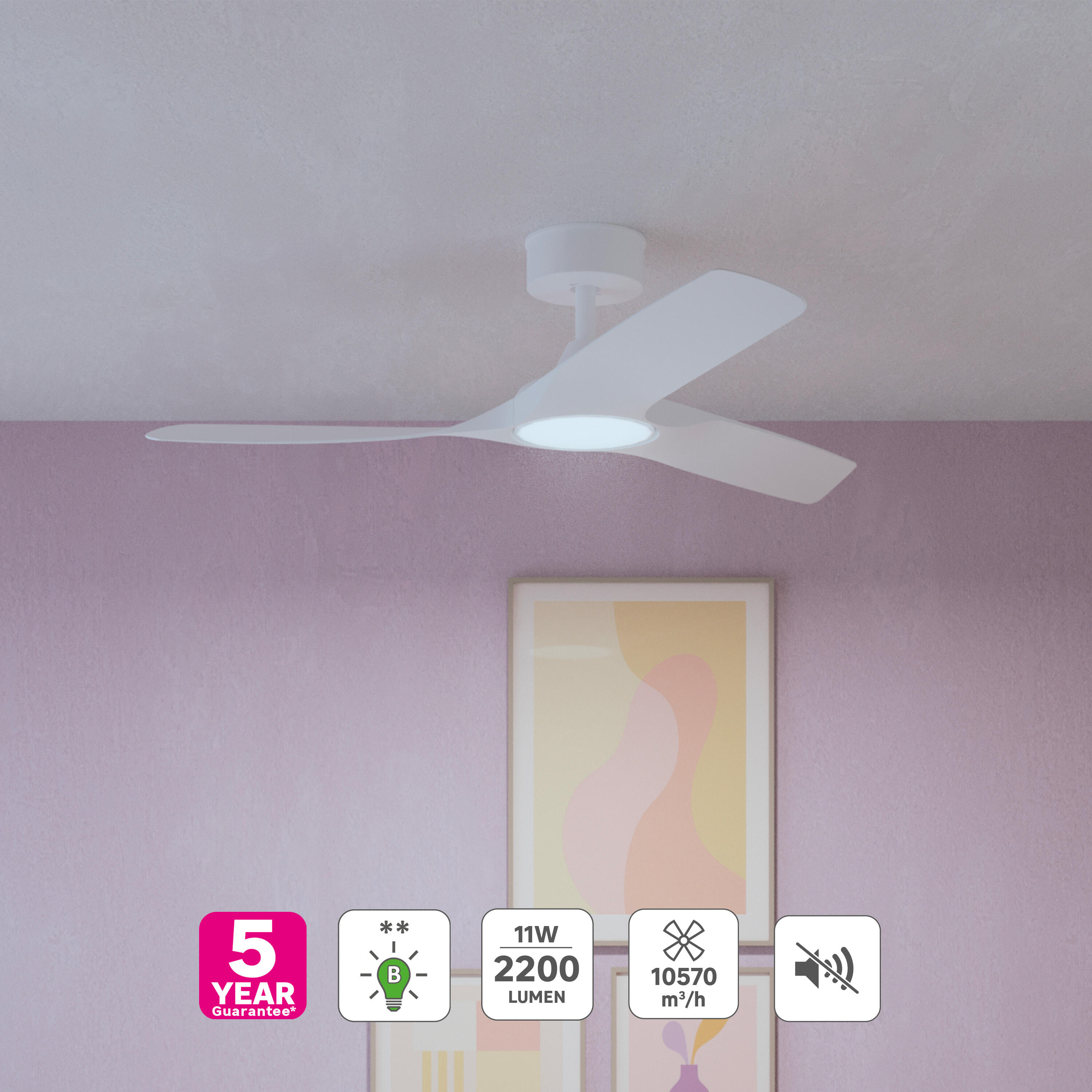 Ventilateur de plafond LED connecté silencieux, Aruba +, 112 cm, INSPIRE, blanc - 2