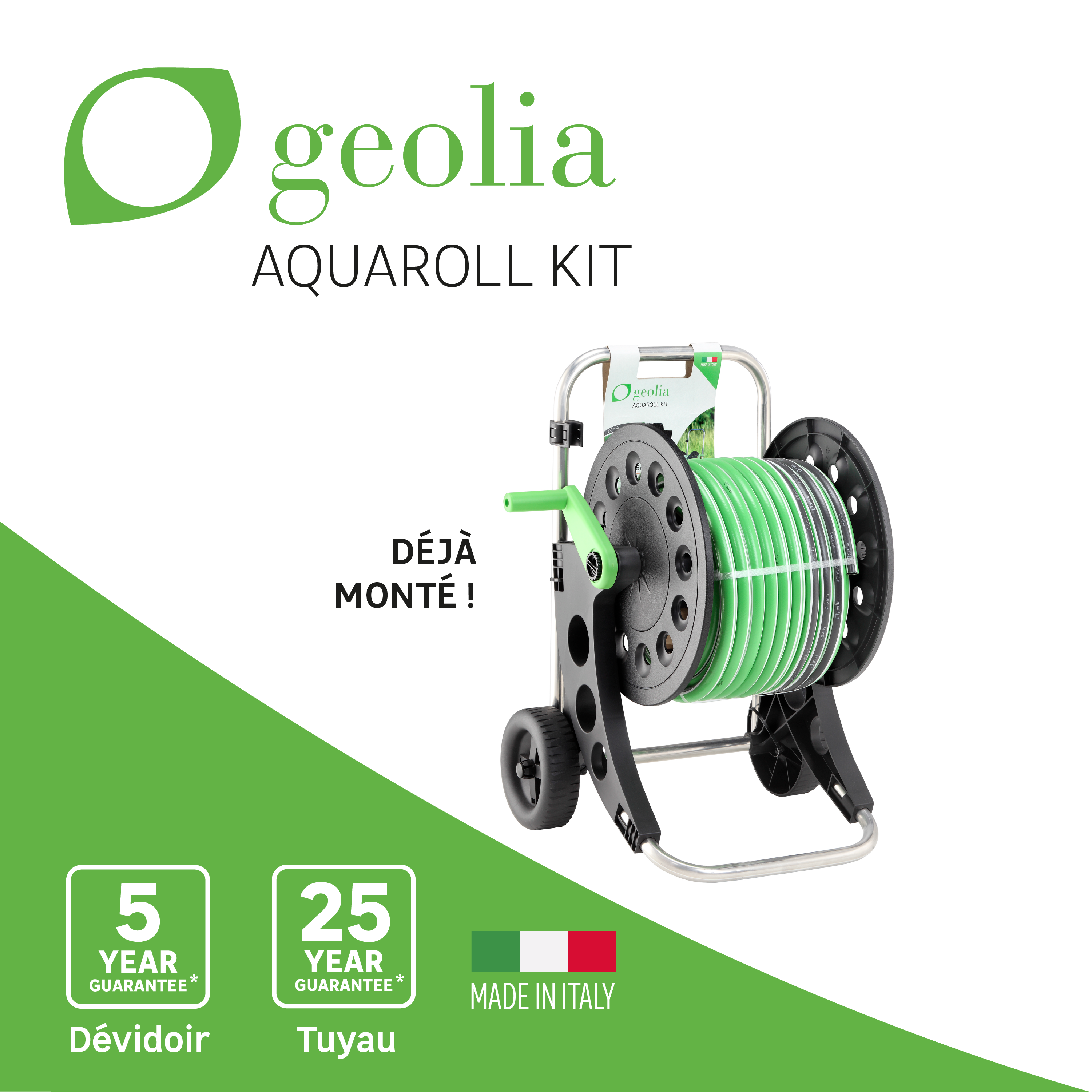 Dévidoir chariot GEOLIA plastique + tuyau 15MM 25M - 6