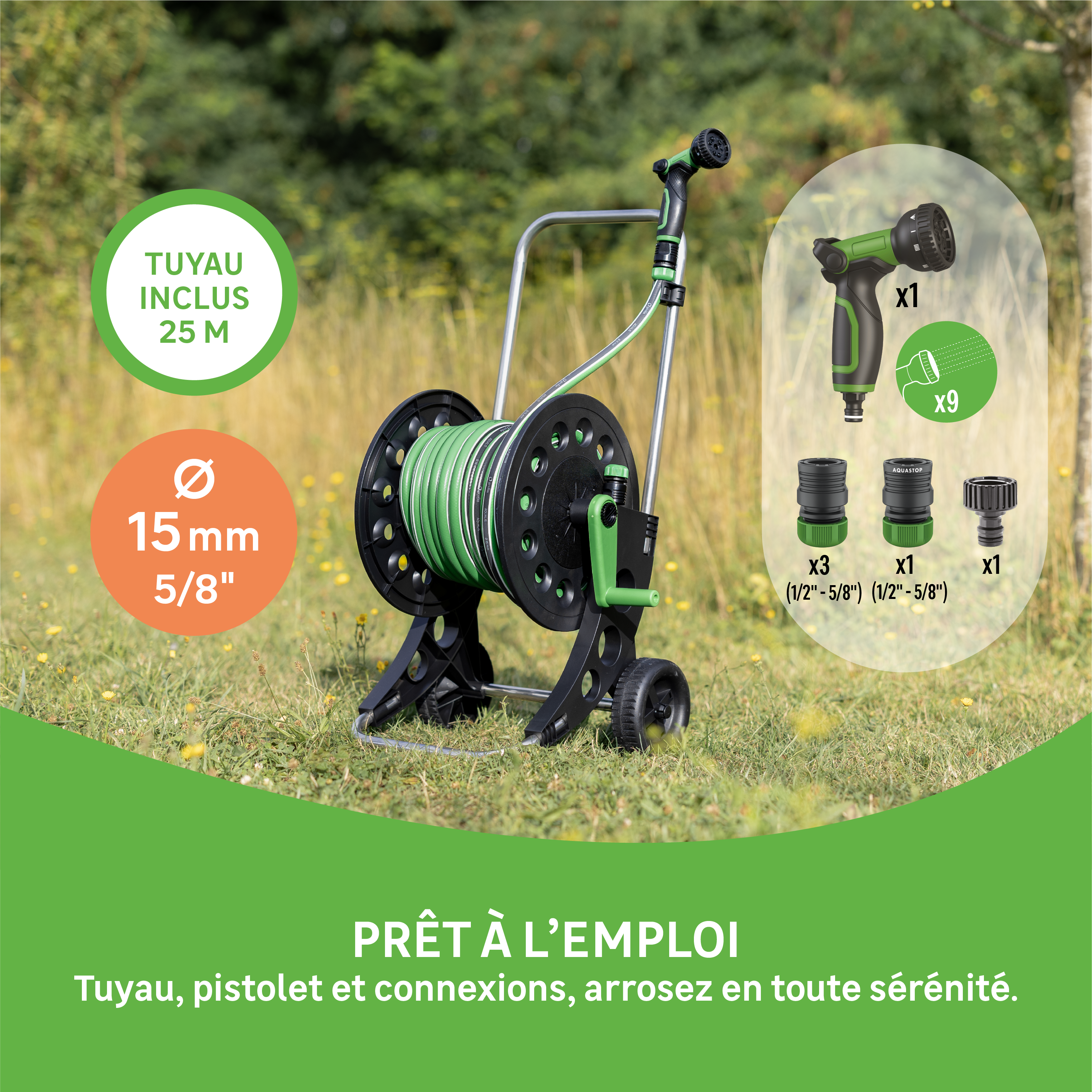 Dévidoir chariot GEOLIA plastique + tuyau 15MM 25M - 3