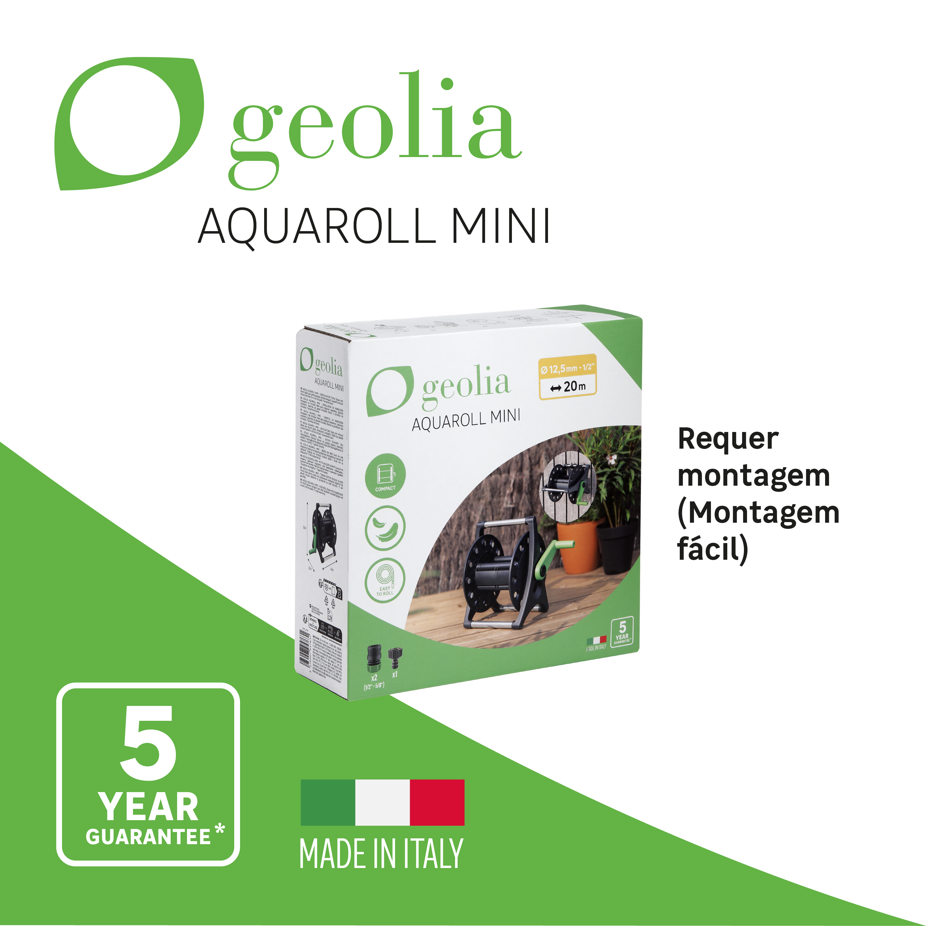 Enrolador de mangueira Geolia mini 12,5 mm x 20 m - 6