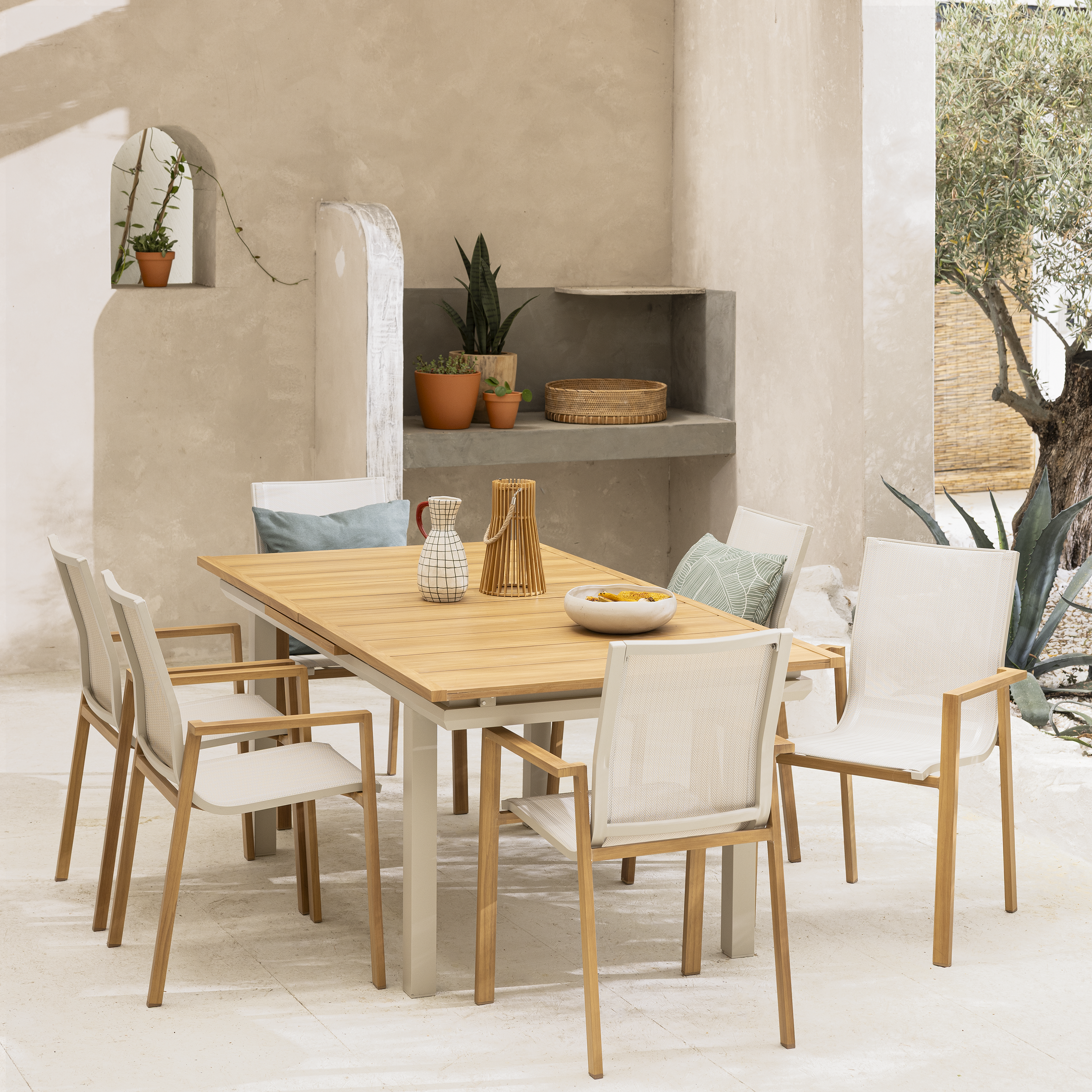 Fauteuil de jardin NATERIAL Odyssea gamma en aluminium effet bois beige - 3