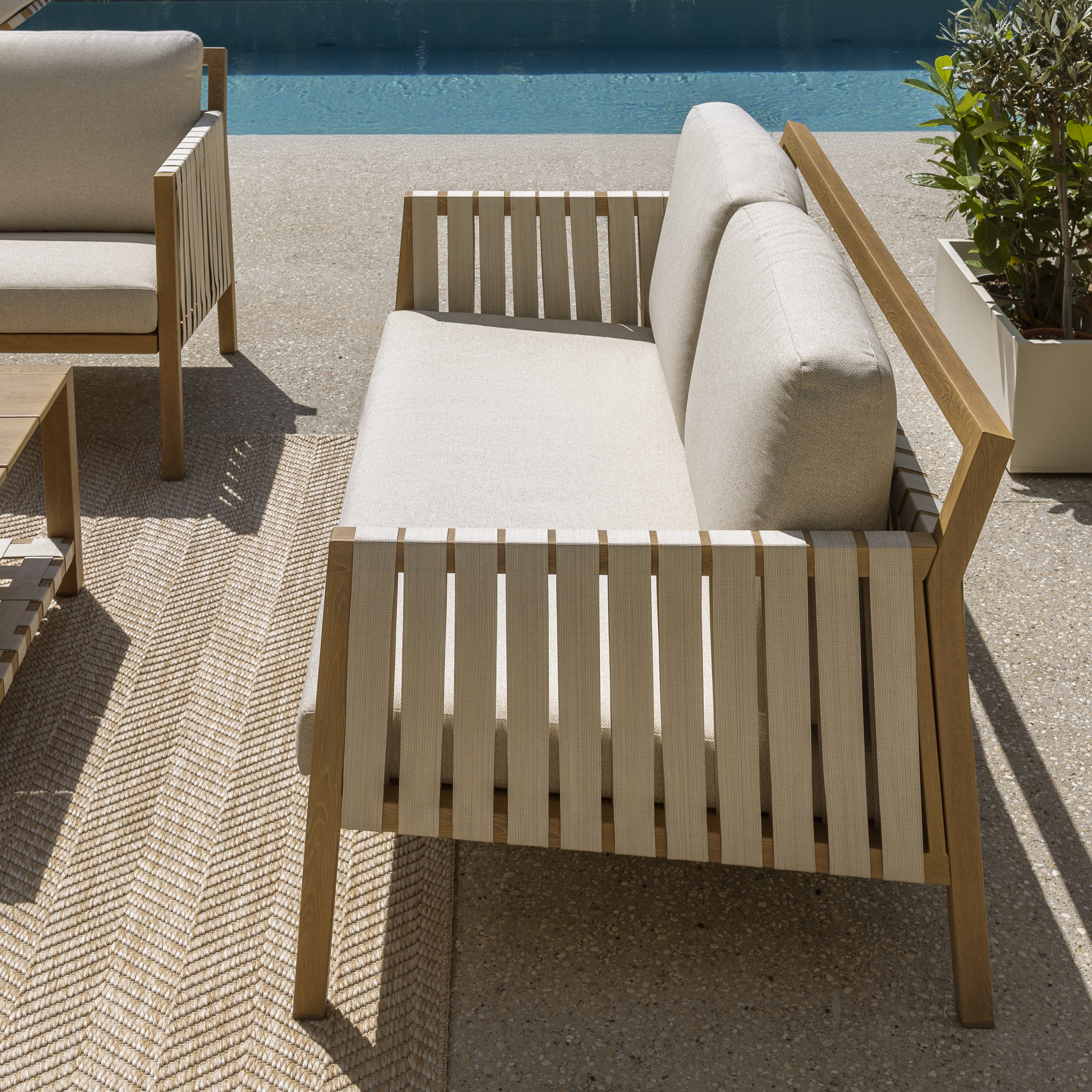 Sofá de 2 lugares em alumínio efeito madeira e corda 85x158x79 cm Naterial Okinawa - 21