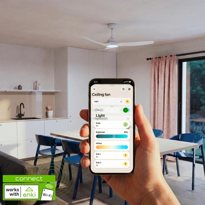 ventilateur plafond connecté lumiere wifi bluetooth