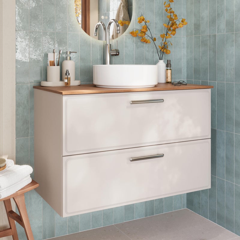 Zestaw szafka pod umywalkę z umywalką nablatową Pearl 2 szuflady 90 cm biała Sensea