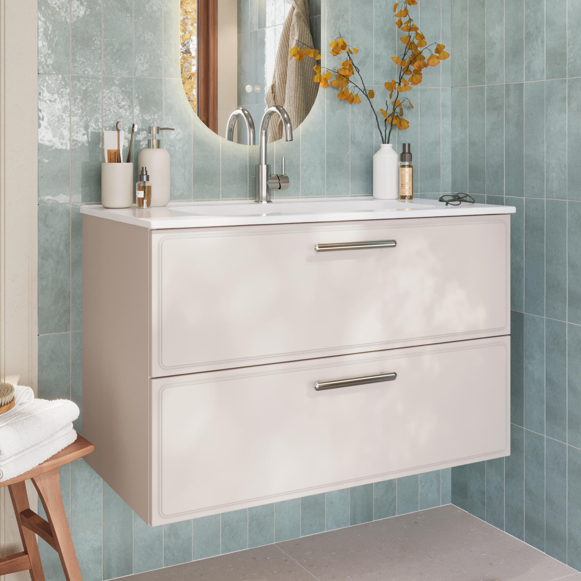 Plan simple vasque centrée Maya céramique blanc Brillant l.91 x P.49 cm - 2