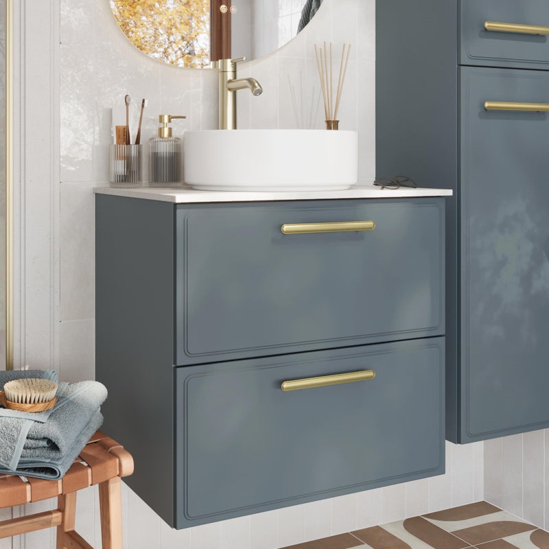 Zestaw szafka pod umywalkę z umywalką nablatową Pearl 2 szuflady 60 cm zielony Sensea