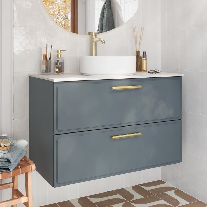 Zestaw szafka pod umywalkę z umywalką nablatową Pearl 2 szuflady 90 cm zielony Sensea