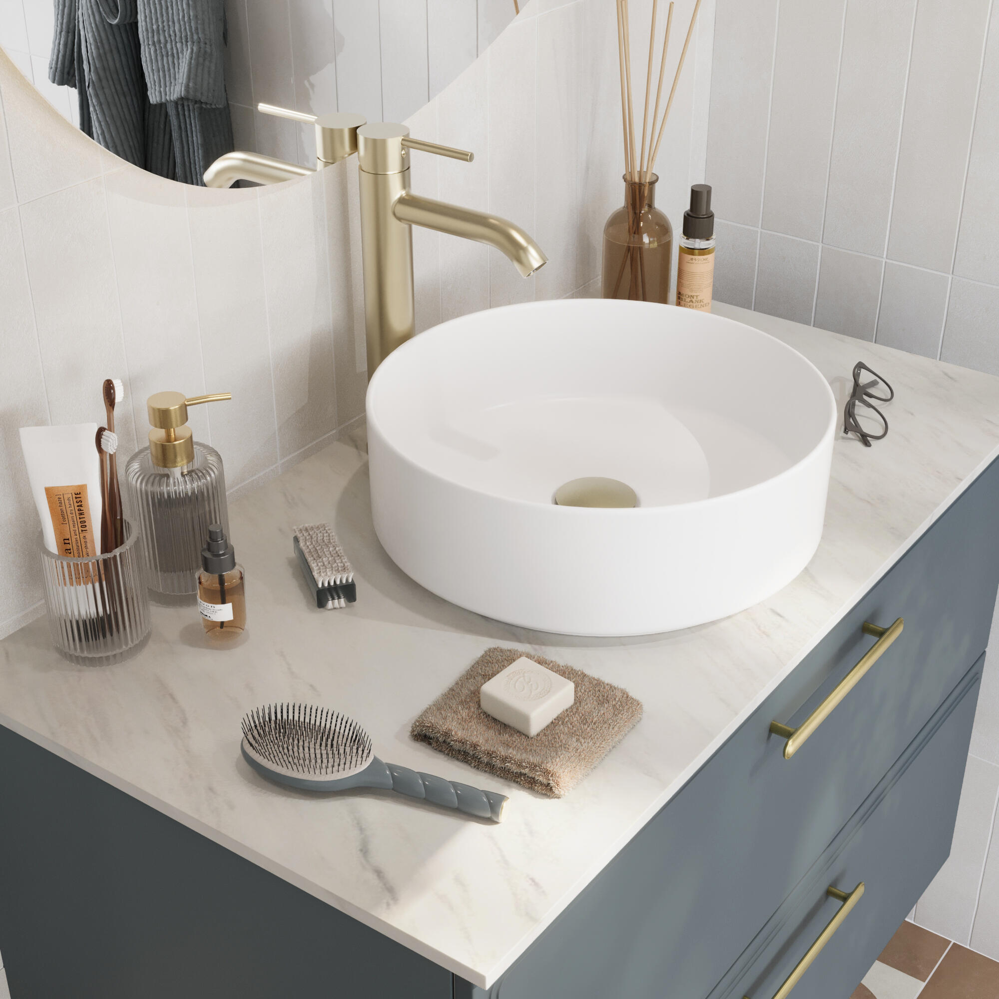 Plan de toilette aggloméré effet marbre blanc Ep.1.2 x l.91 x P.49 cm Pearl - 3