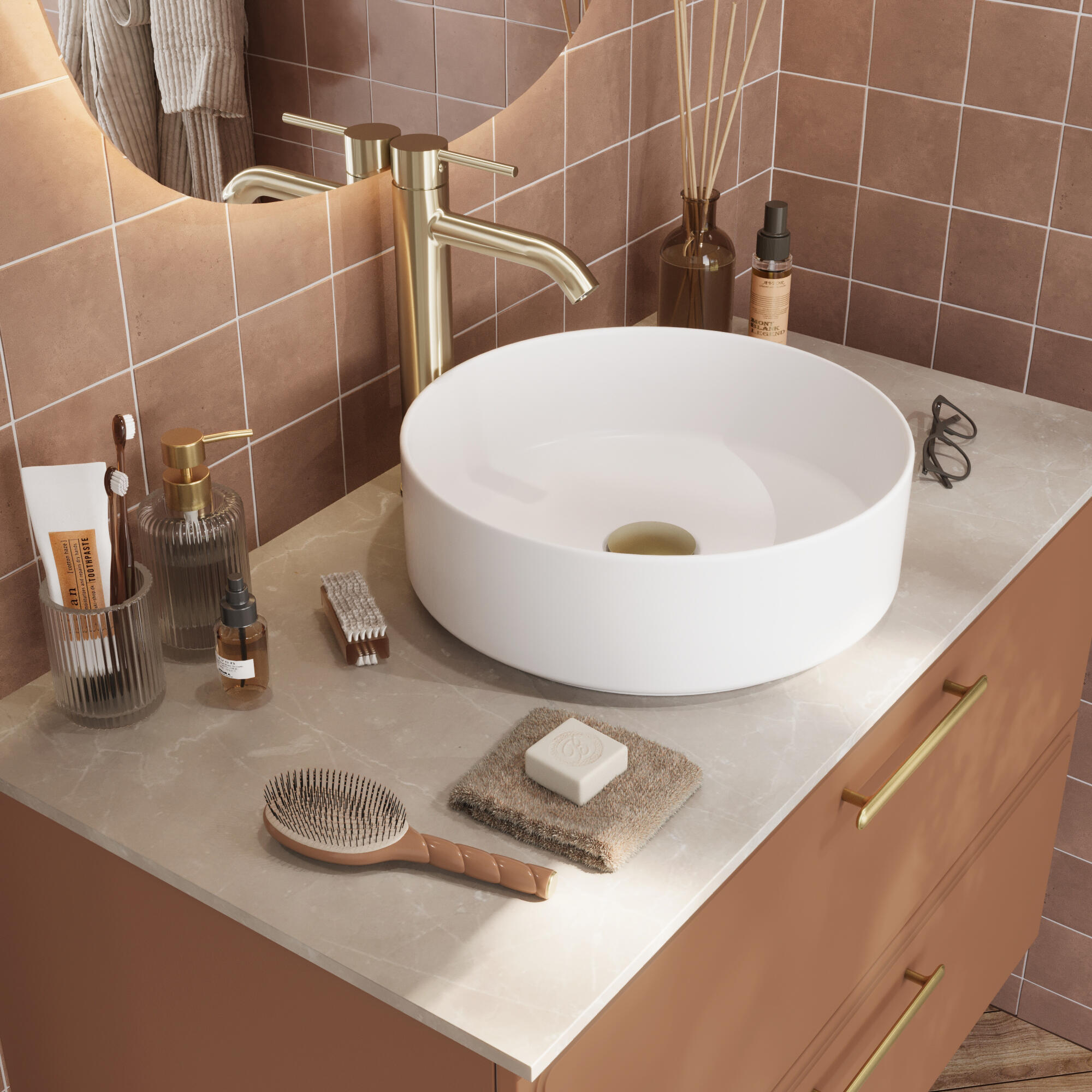 Lavabo da appoggio SENSEA tondo in ceramica bianco opaco piletta non inclusa - 3