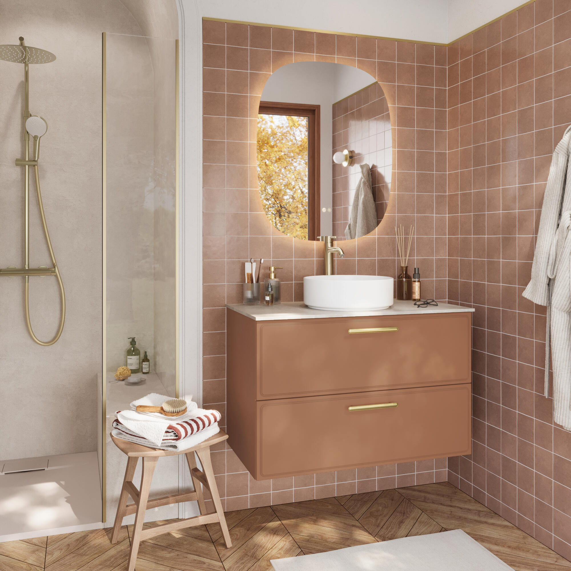 Meuble sous-vasque 2t L.90cm x H.58cm x P.47.8cm terracotta Pearl - 10