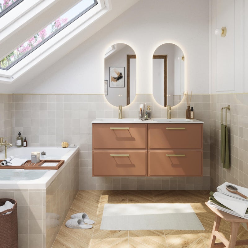 Zestaw szafka pod umywalkę z 2 umywalkami Pearl 4 szuflady 120 cm terrakota Sensea