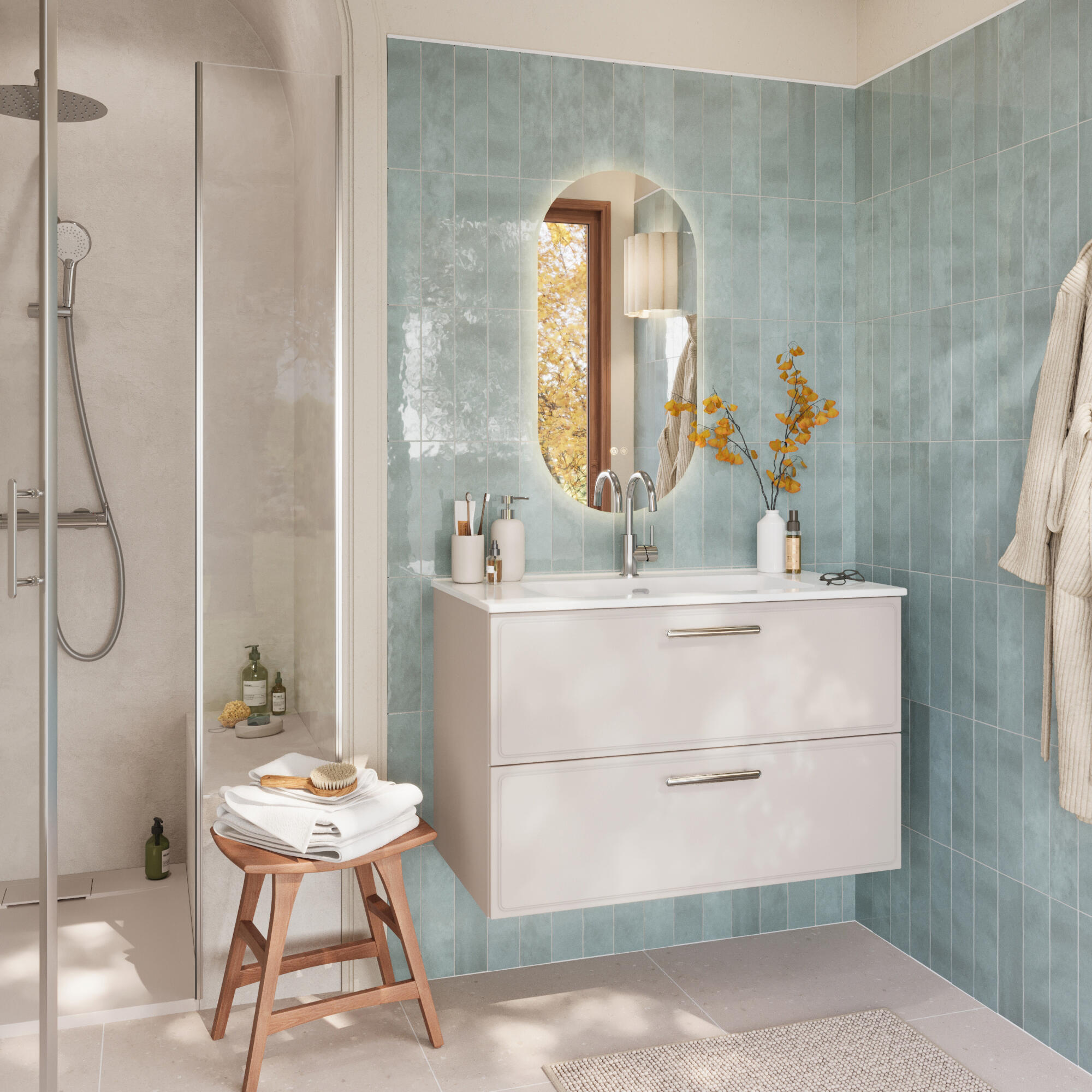 Zestaw szafka pod umywalkę z umywalką Pearl 2 szuflady 90 cm biała Sensea