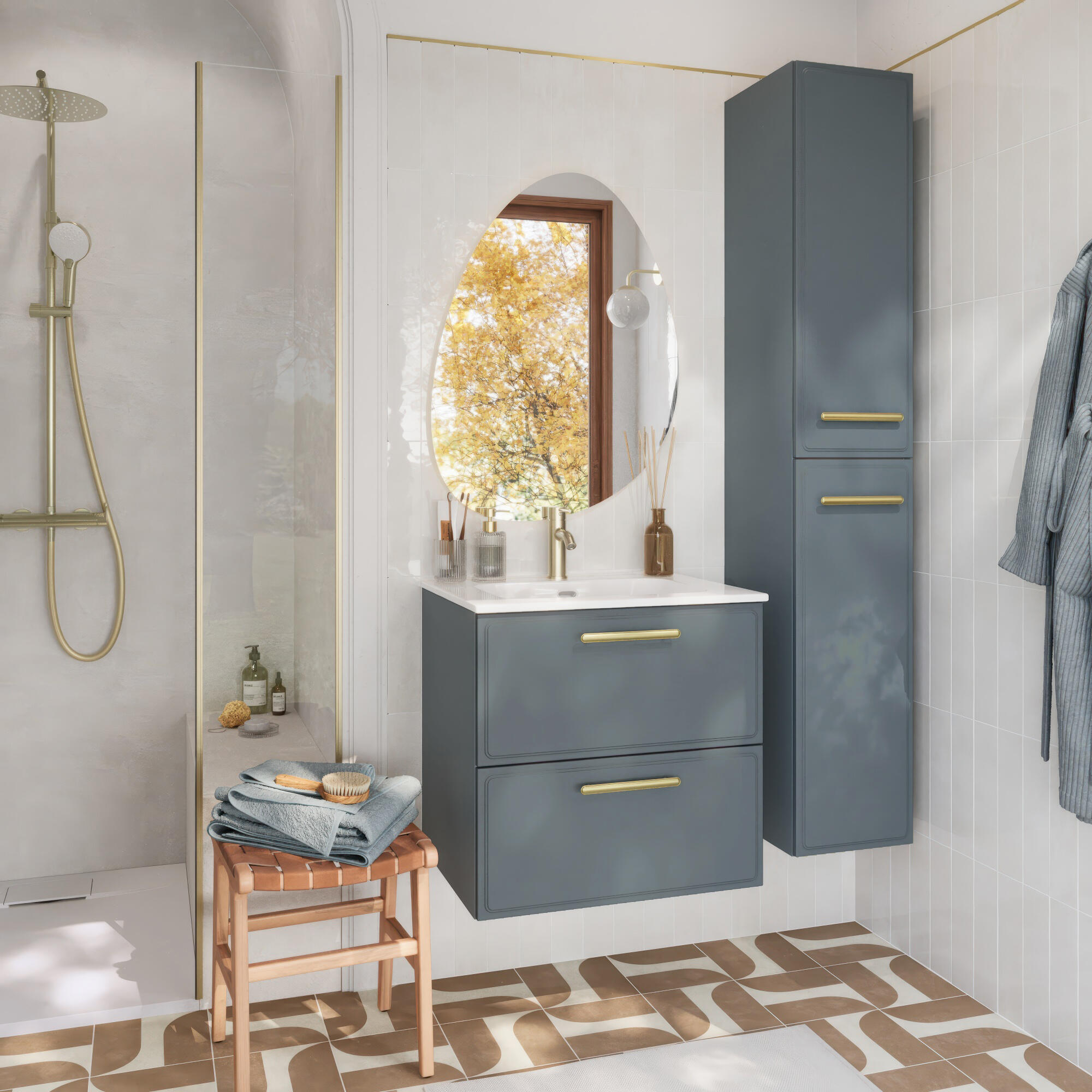 Zestaw szafka pod umywalkę z umywalką Pearl 2 szuflady 60 cm zielony Sensea