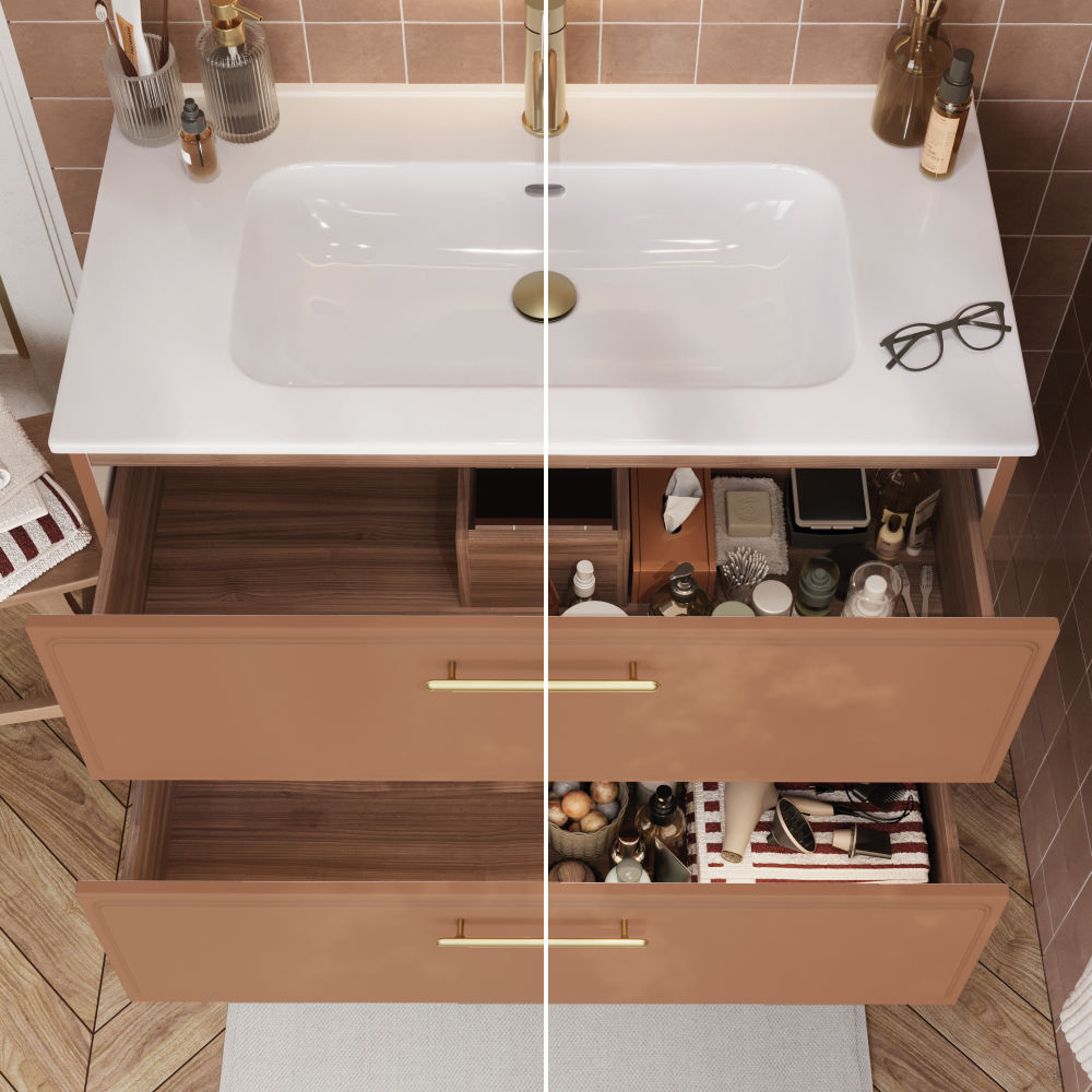 Meuble sous-vasque 2t L.90cm x H.58cm x P.47.8cm terracotta Pearl - 4