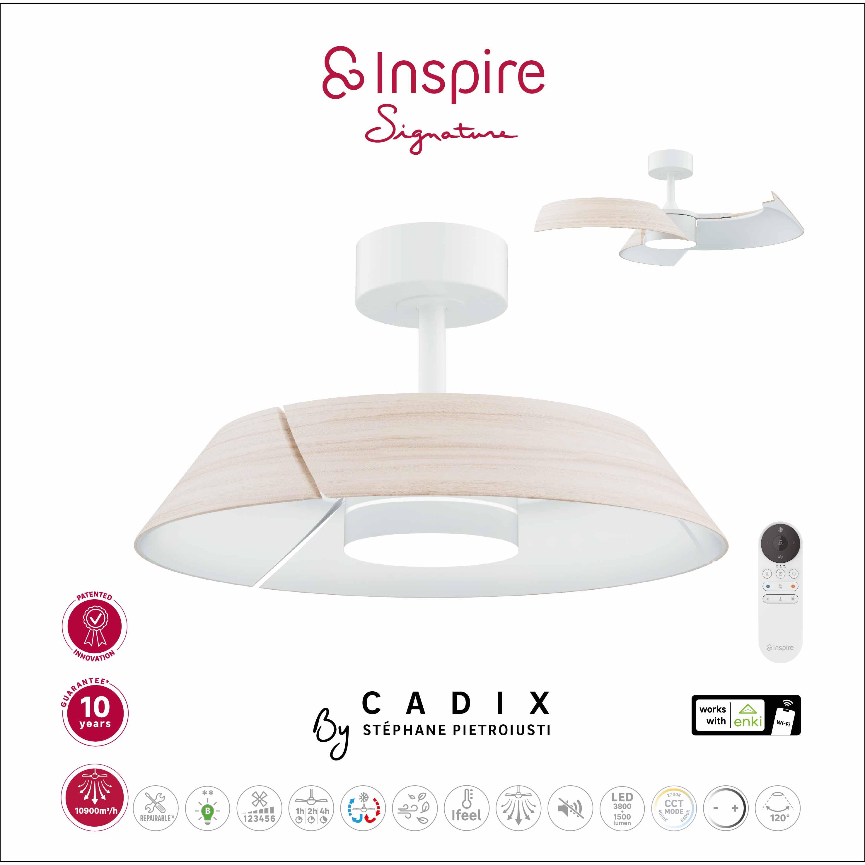 Ventilateur de plafond LED connecté silencieux, Cadix, INSPIRE SIGNATURE, bois - 17