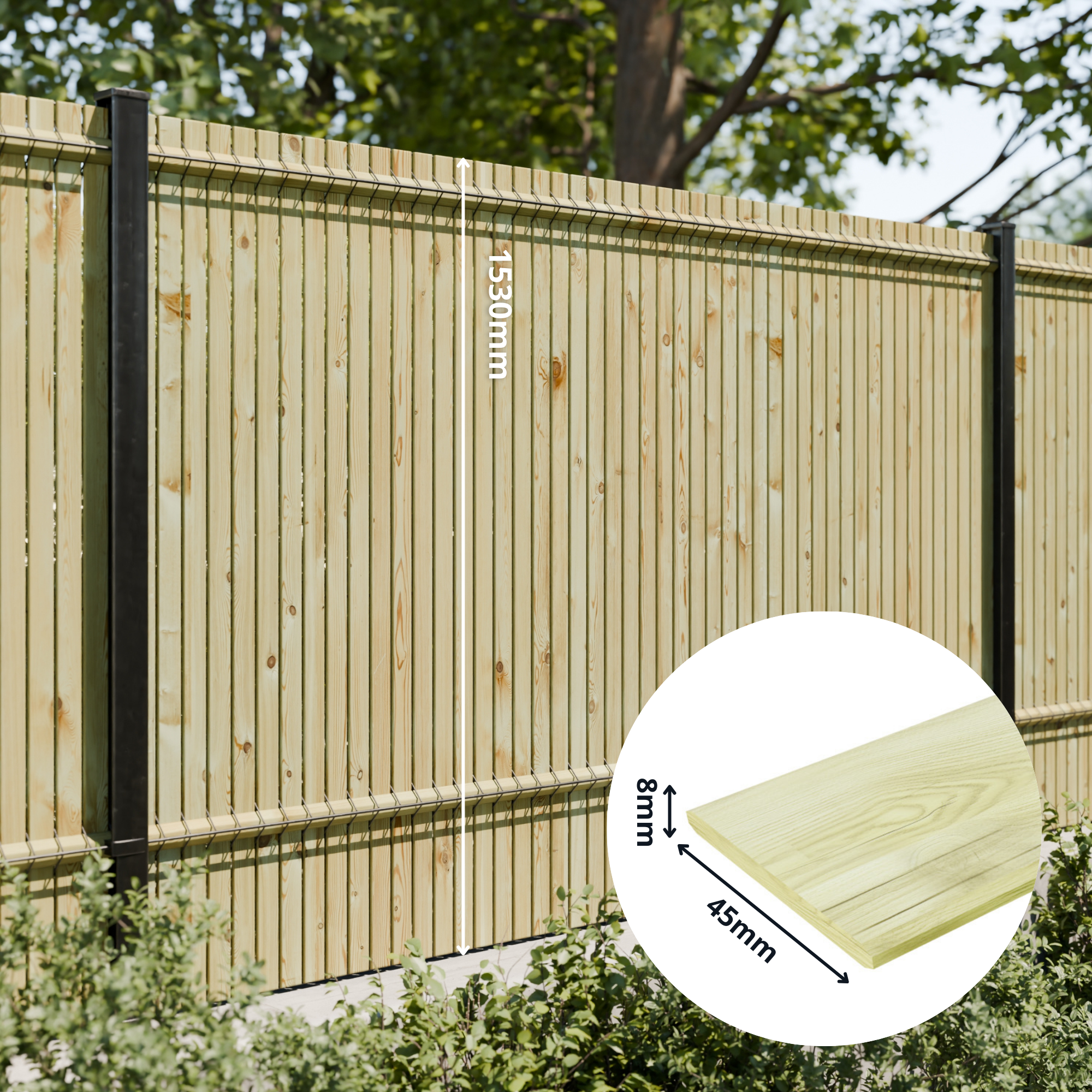 Lames d'occultation en bois OKULTO pour clôture rigide - Ep.8  H 153CM - Cerland - 3