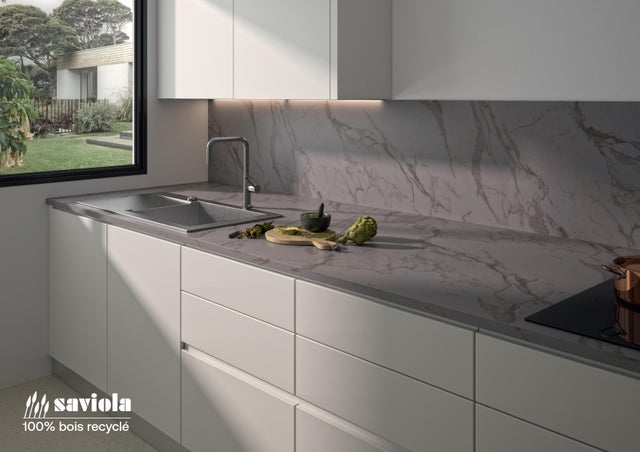 Plan de travail hydrofuge CLASSIC MARBRE GRIS VEINE L.246 x P.63.5 x Ep. 3.8 cm