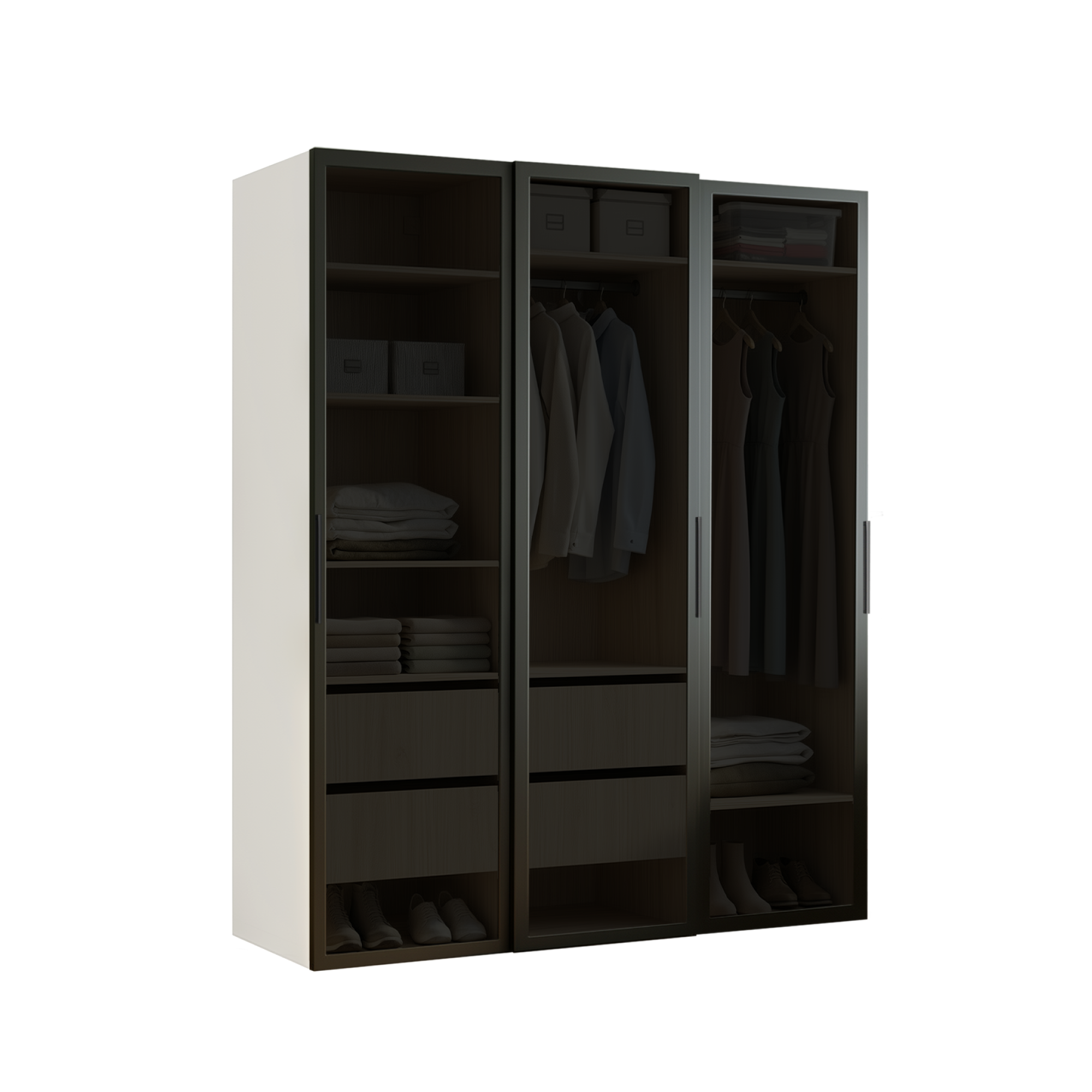 Armario 3 puertas correderas simoni cristal ahumado spaceo evo'm blanco 180 x 230,4 x 54 cm (anchoxaltoxfondo)