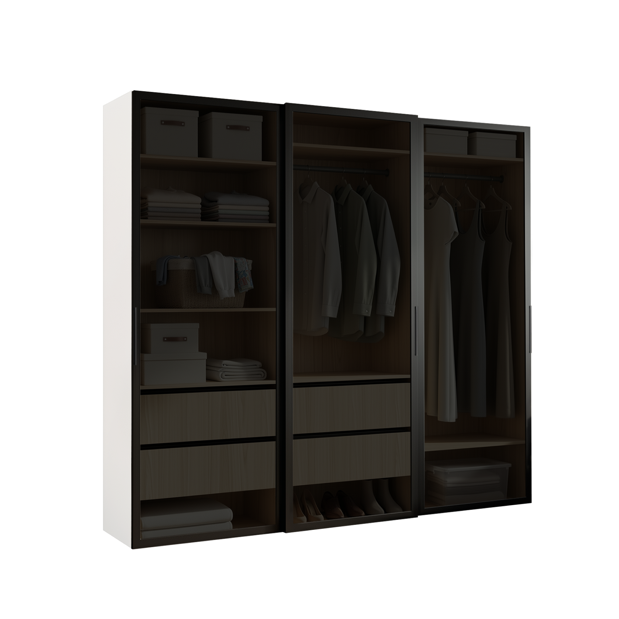 Armario 3 puertas correderas simoni cristal ahumado spaceo evo'm blanco 240 x 230,4 x 54 cm (anchoxaltoxfondo)